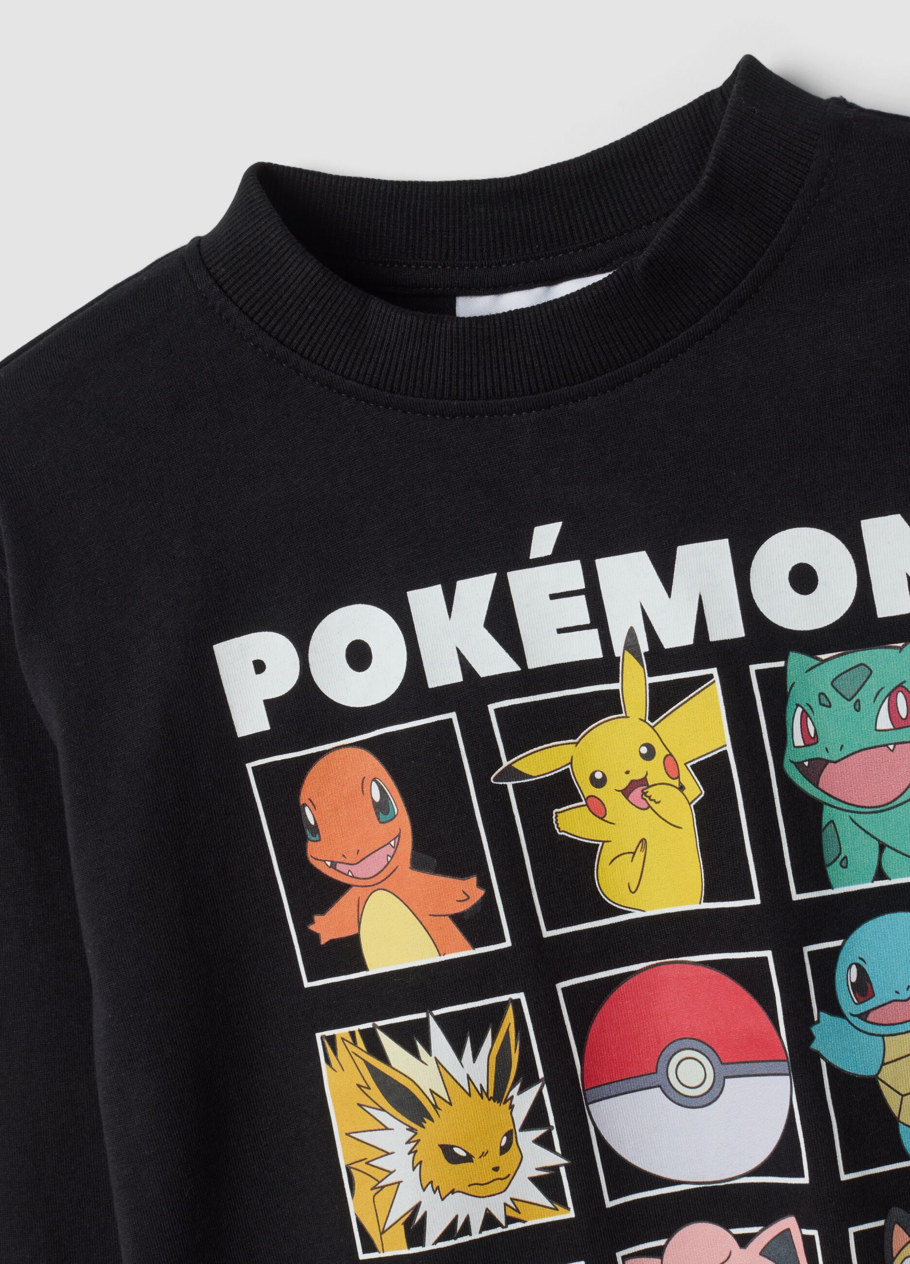 Black pure cotton crew-neck Pok&eacute;mon print T-shirt