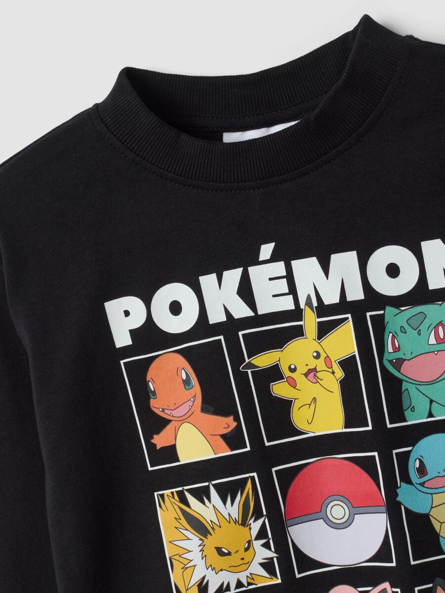 T-shirt nera in puro cotone con girocollo e stampa Pok&eacute;mon_2