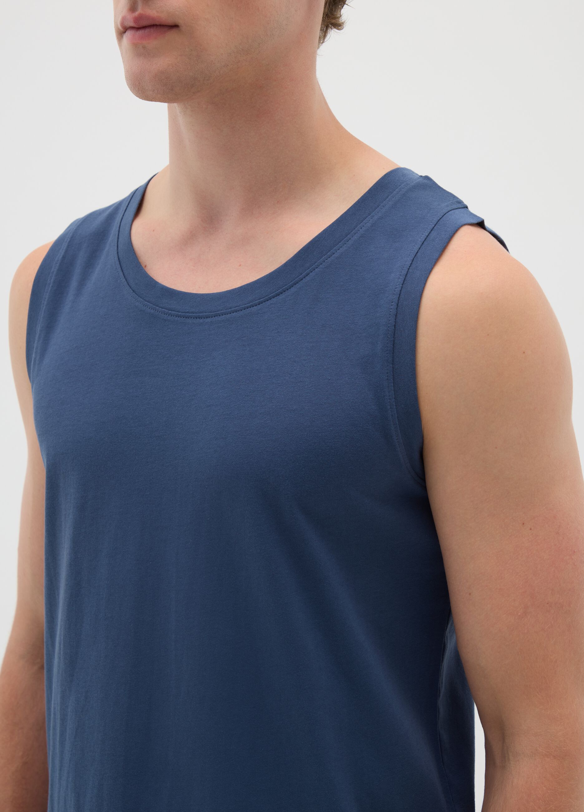 Men's Regular Fit Blue Pure Cotton Vest