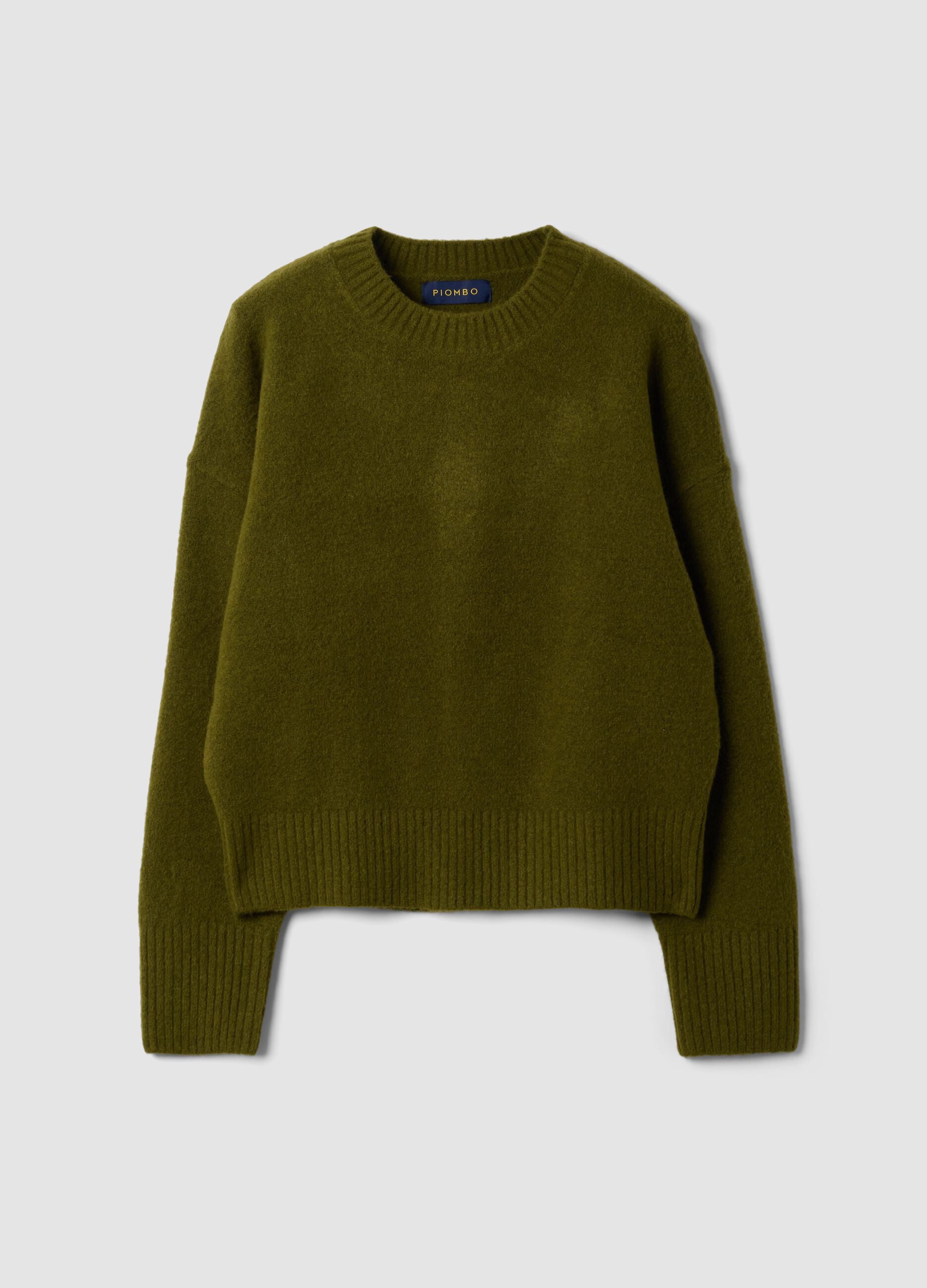 Olive green stretch wool crew-neck jumper