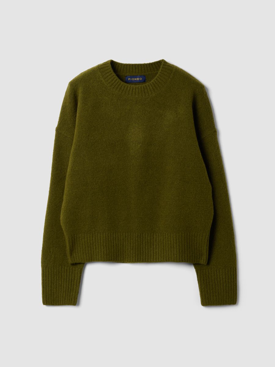Olive green stretch wool crew-neck jumper_0