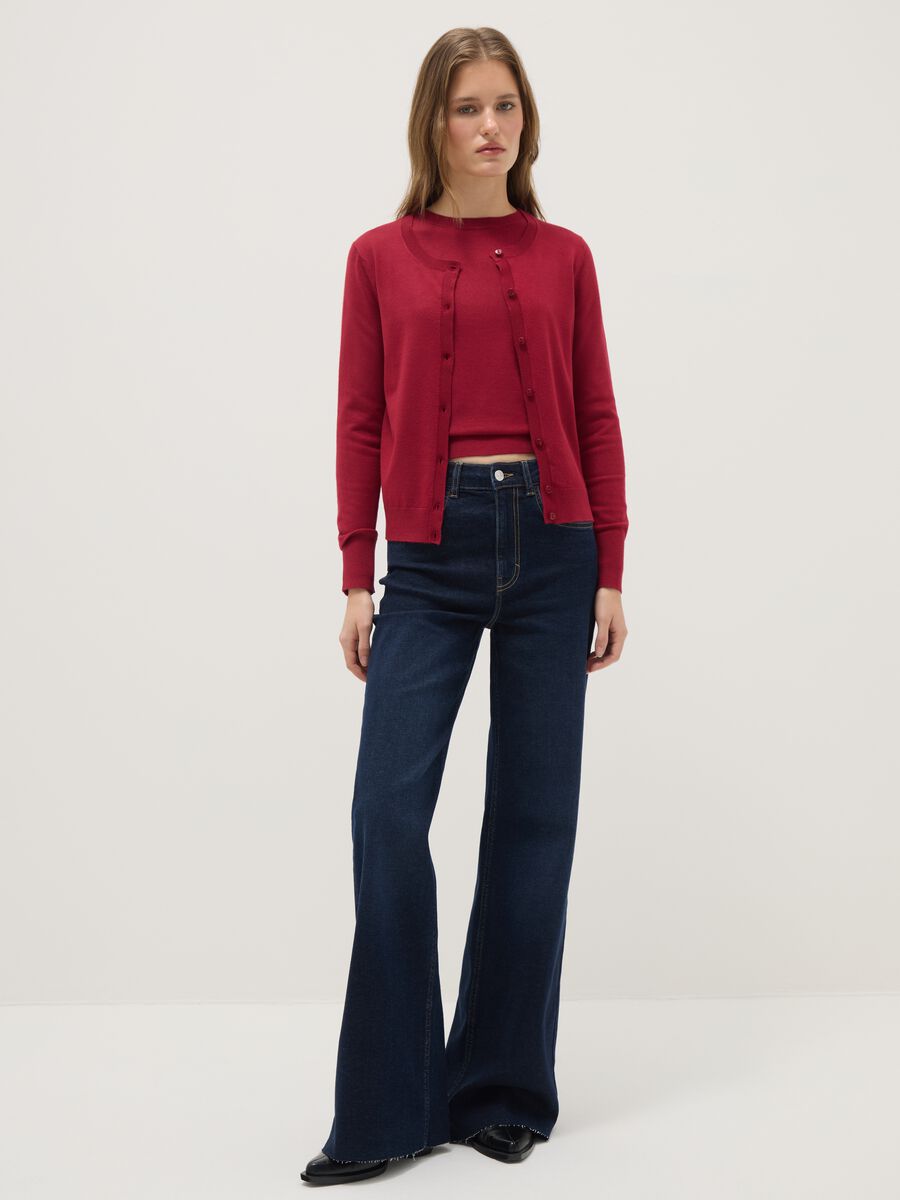 Regular fit red crew neck cardigan_1