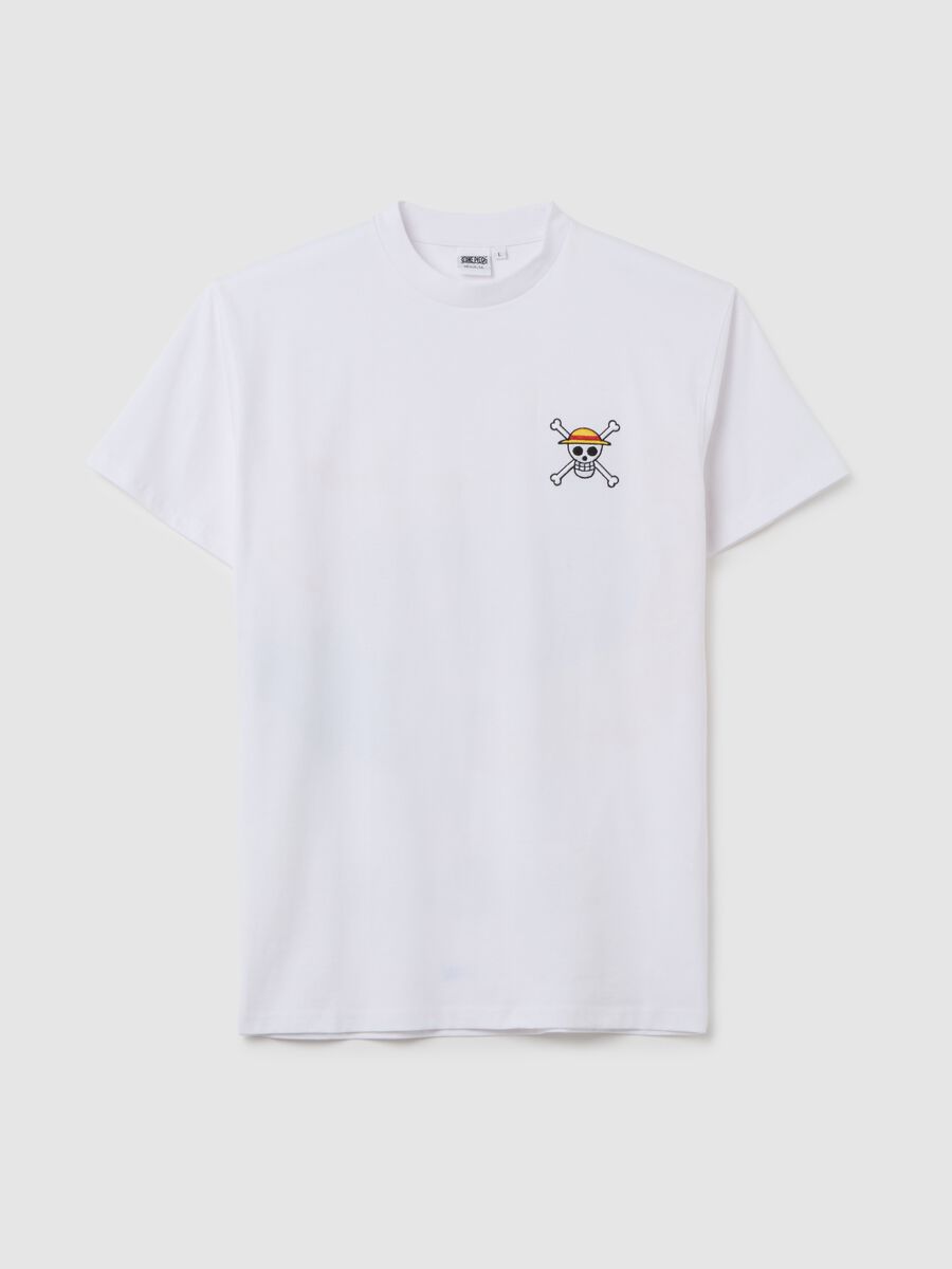 T-shirt in puro cotone bianca con logo One Piece_4