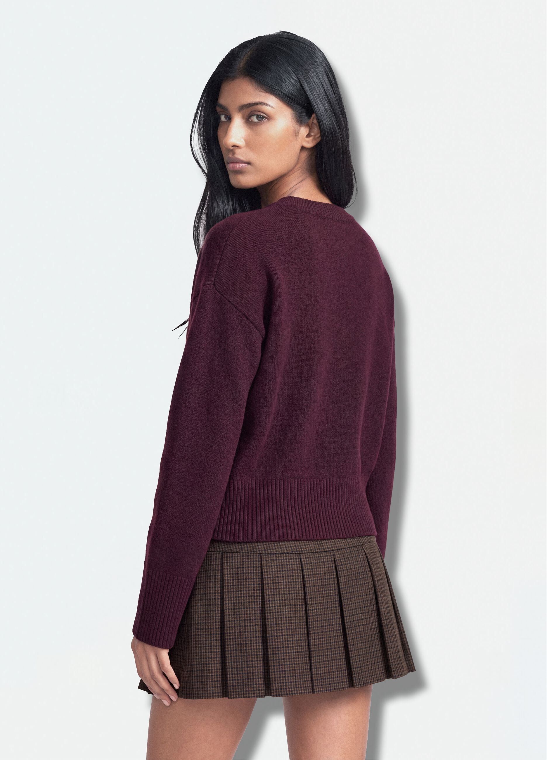 Purple stretch wool crew-neck jumper, oversized fit
