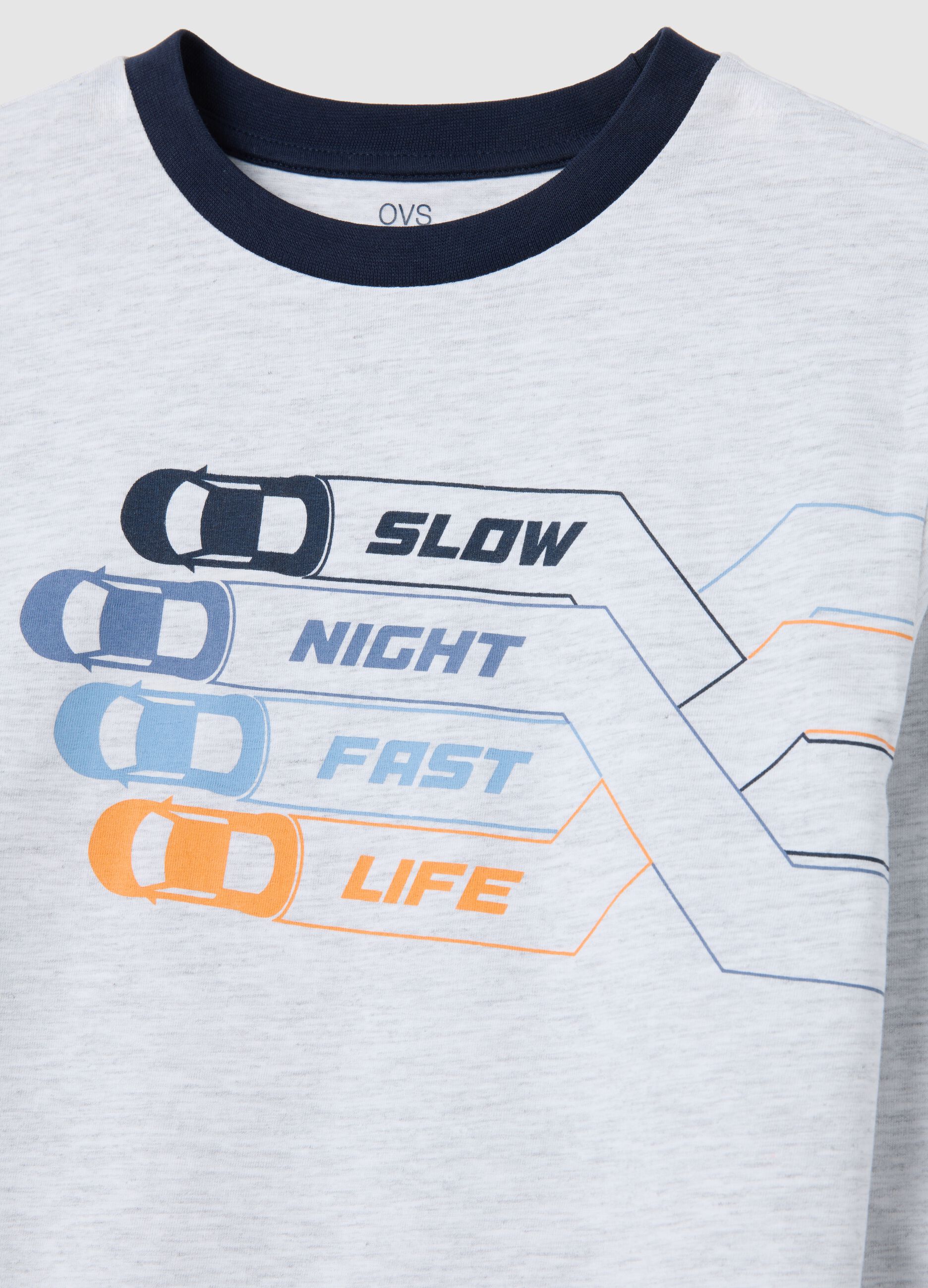 Grey and blue cotton pyjamas with car print