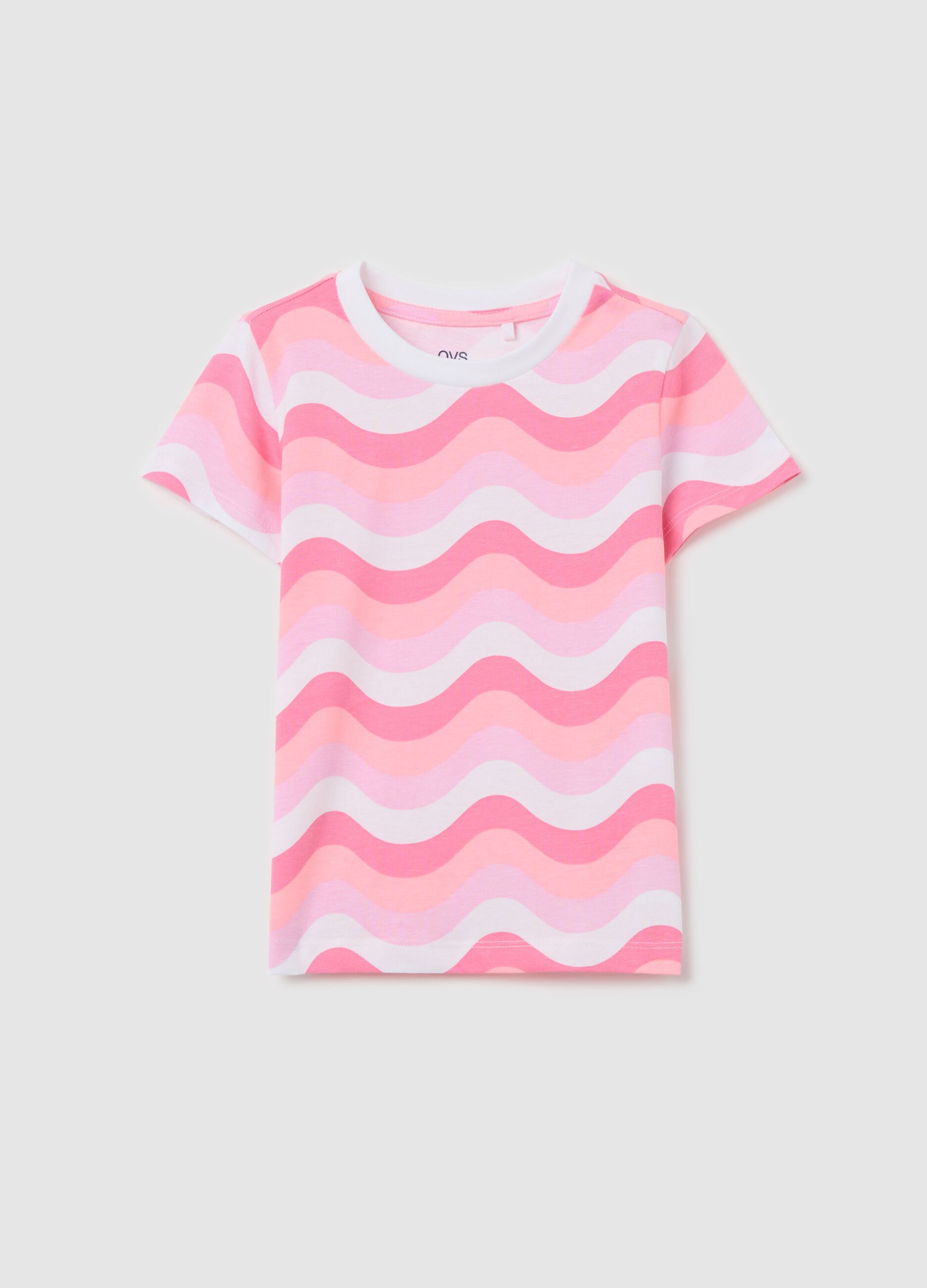 T-shirt bianca e rosa in cotone con stampa