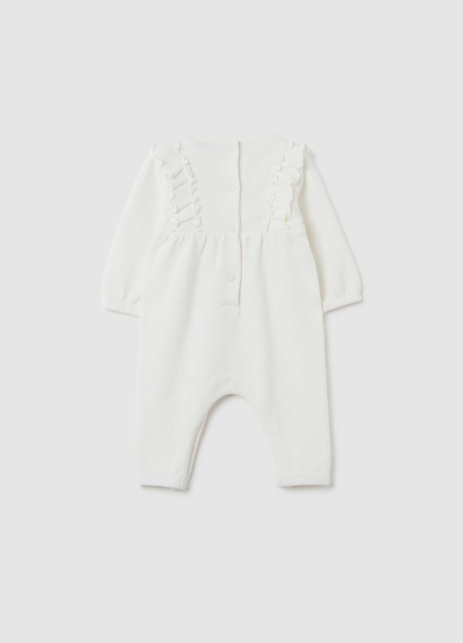 White pure cotton baby romper with zip