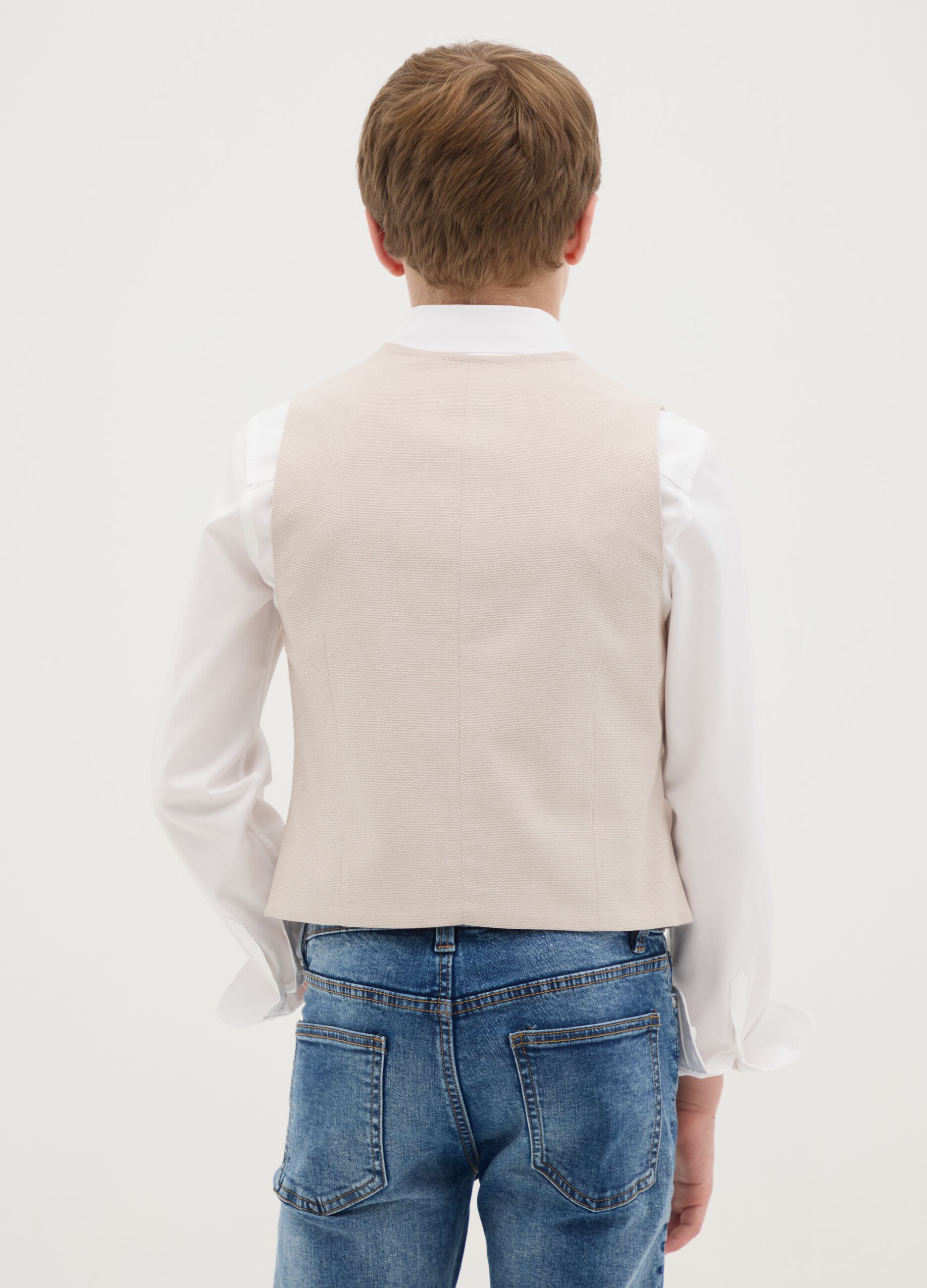 Gilet per ragazzo in puro cotone beige slim fit