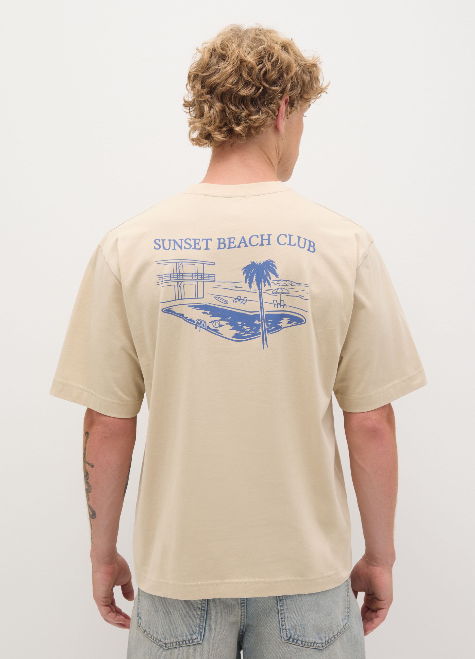 Men's beige pure cotton boxy fit T-shirt