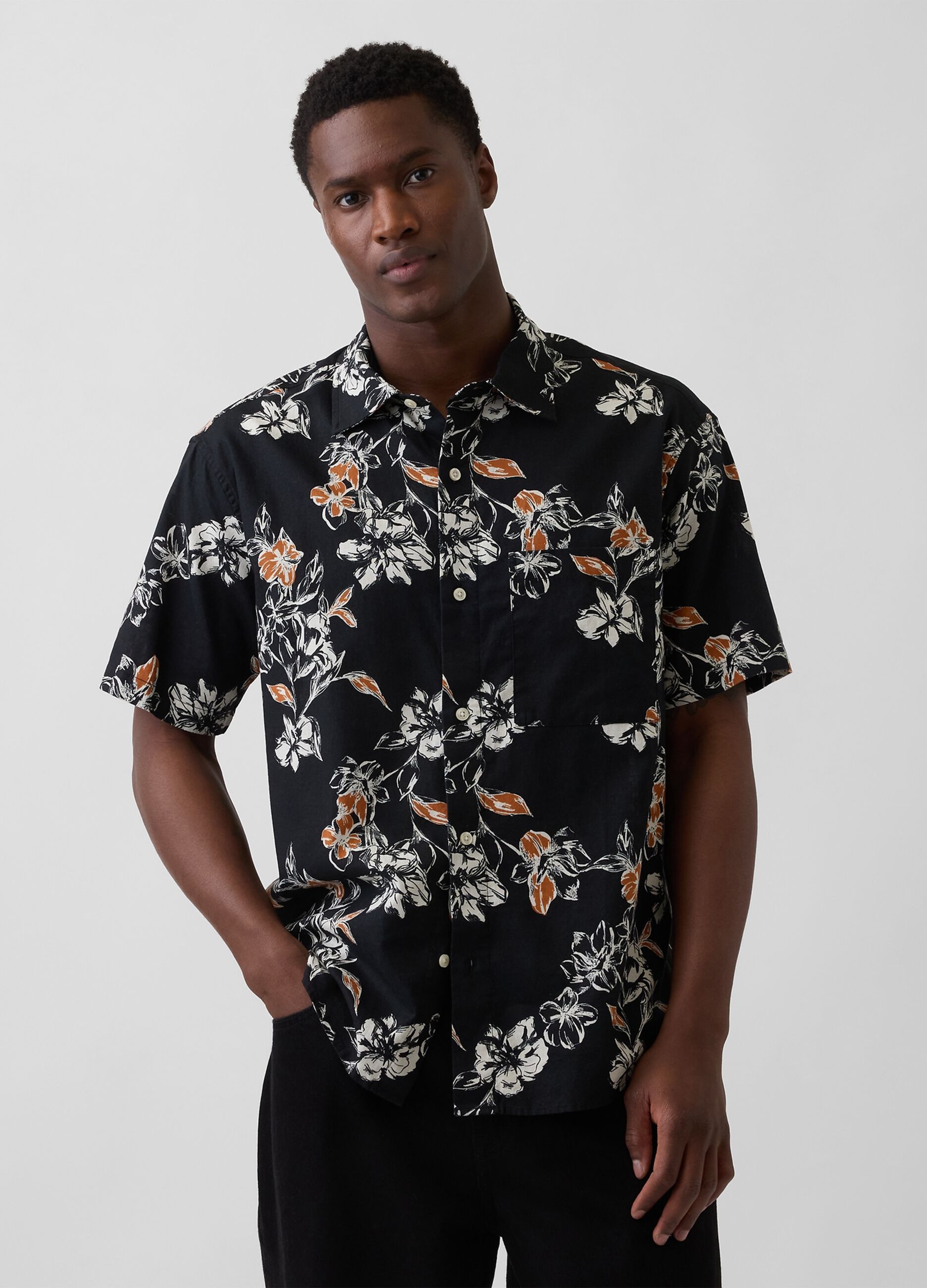 Floral linen and cotton-blend shirt