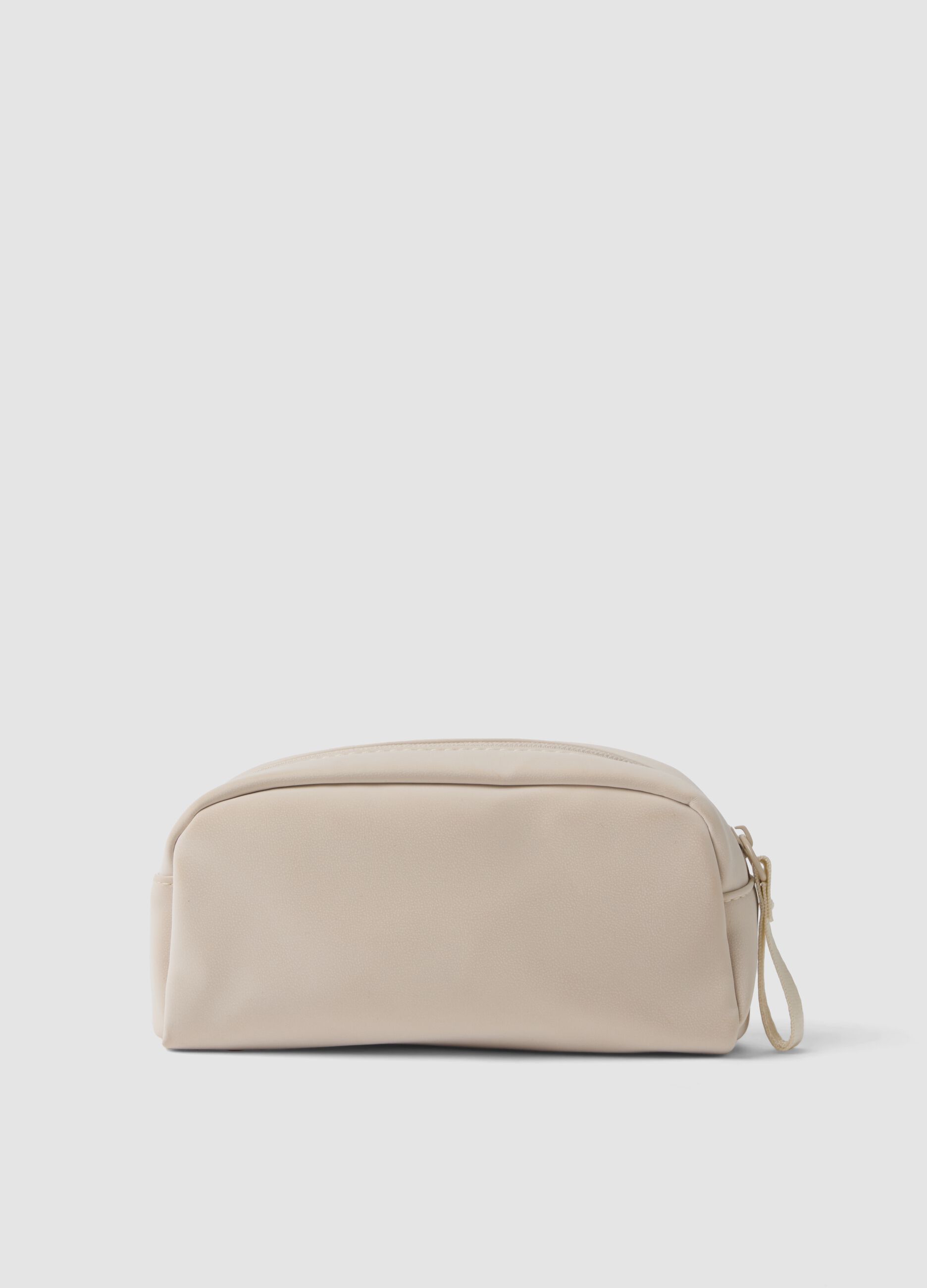 Beauty case beige con zip e laccetto