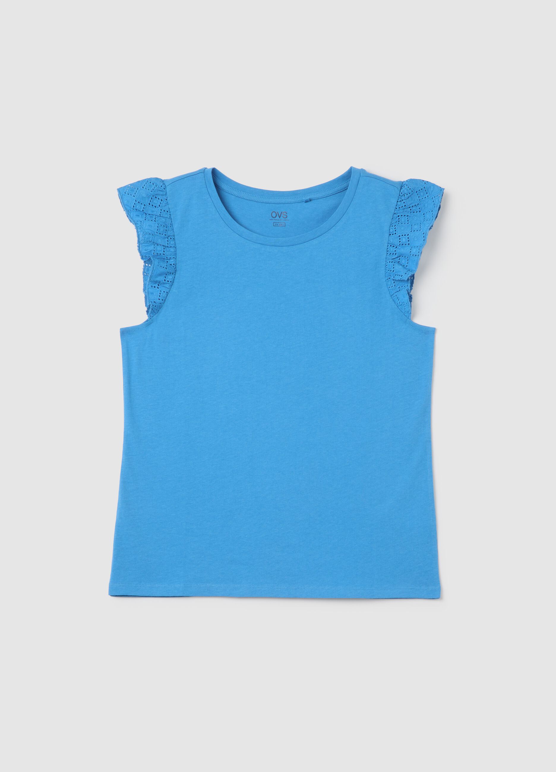 Azure cotton top with lace shoulder straps