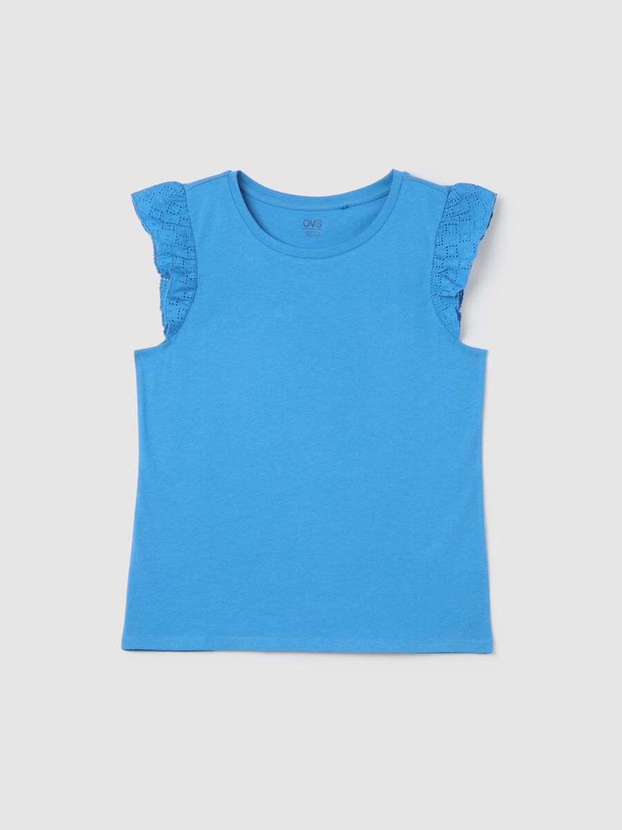 Azure cotton top with lace shoulder straps_4