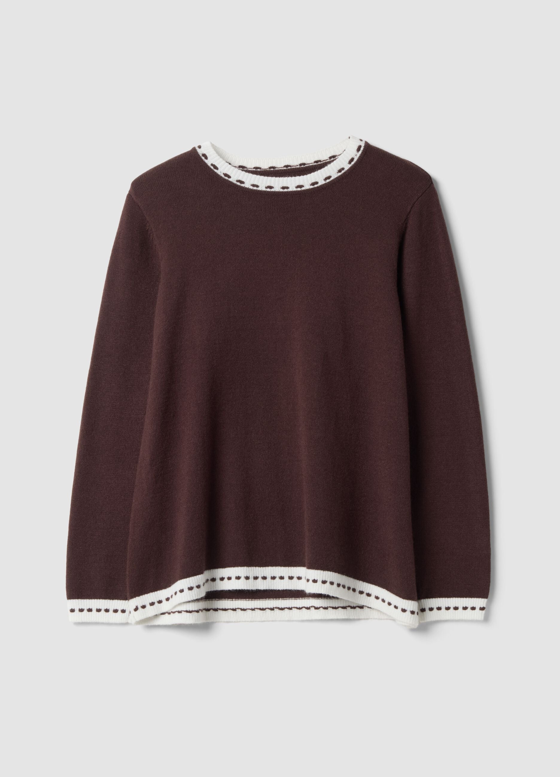 Dark brown regular-fit viscose-blend jumper with contrasting trim