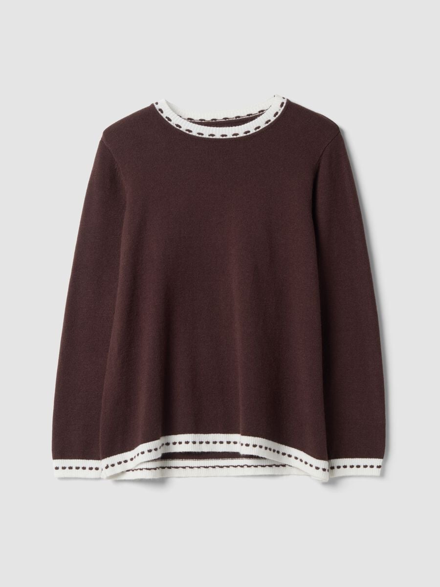 Dark brown regular-fit viscose-blend jumper with contrasting trim_0