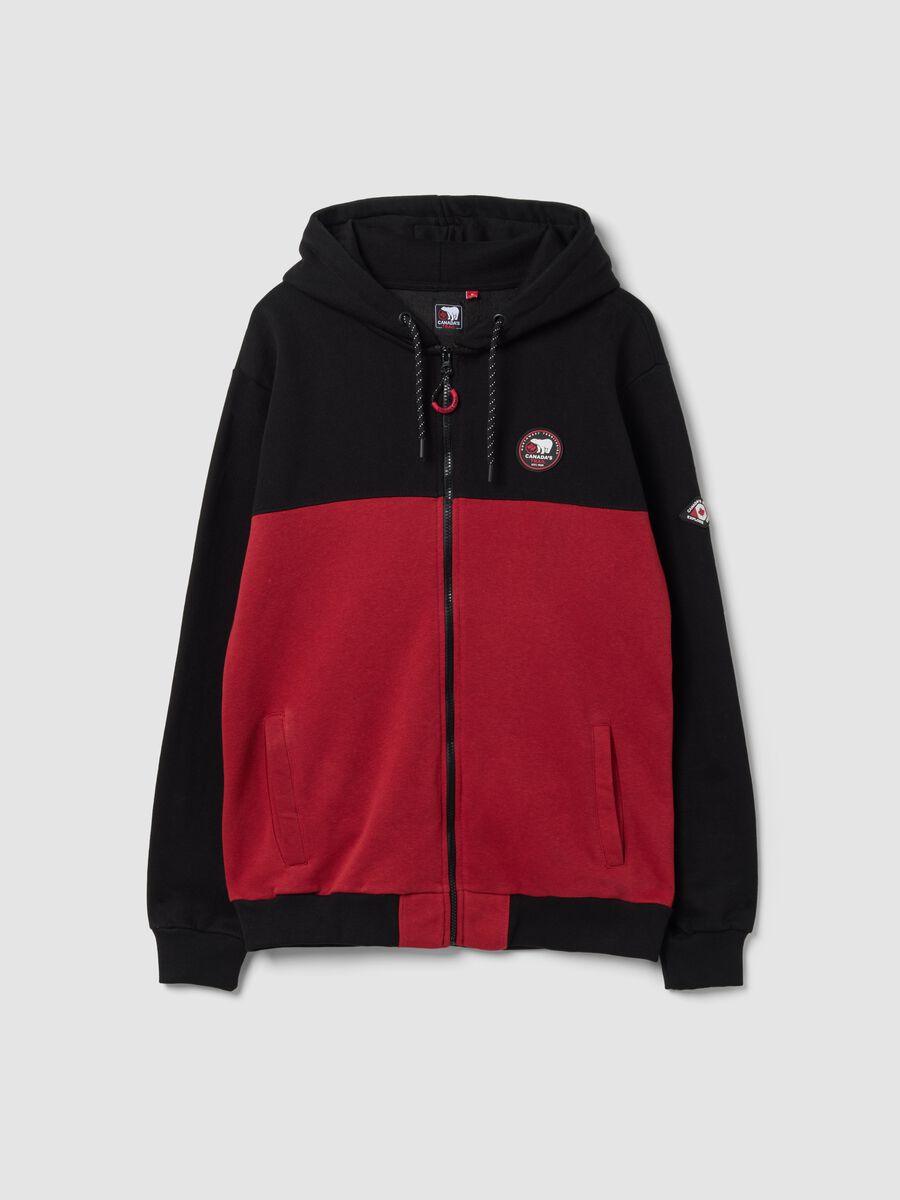 Black and Red Cotton-Blend Full-Zip Hoodie_0