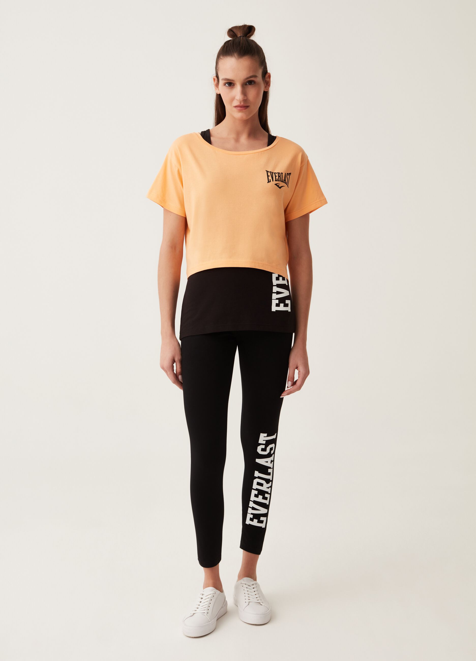 Stretch cotton T-shirt with Everlast print