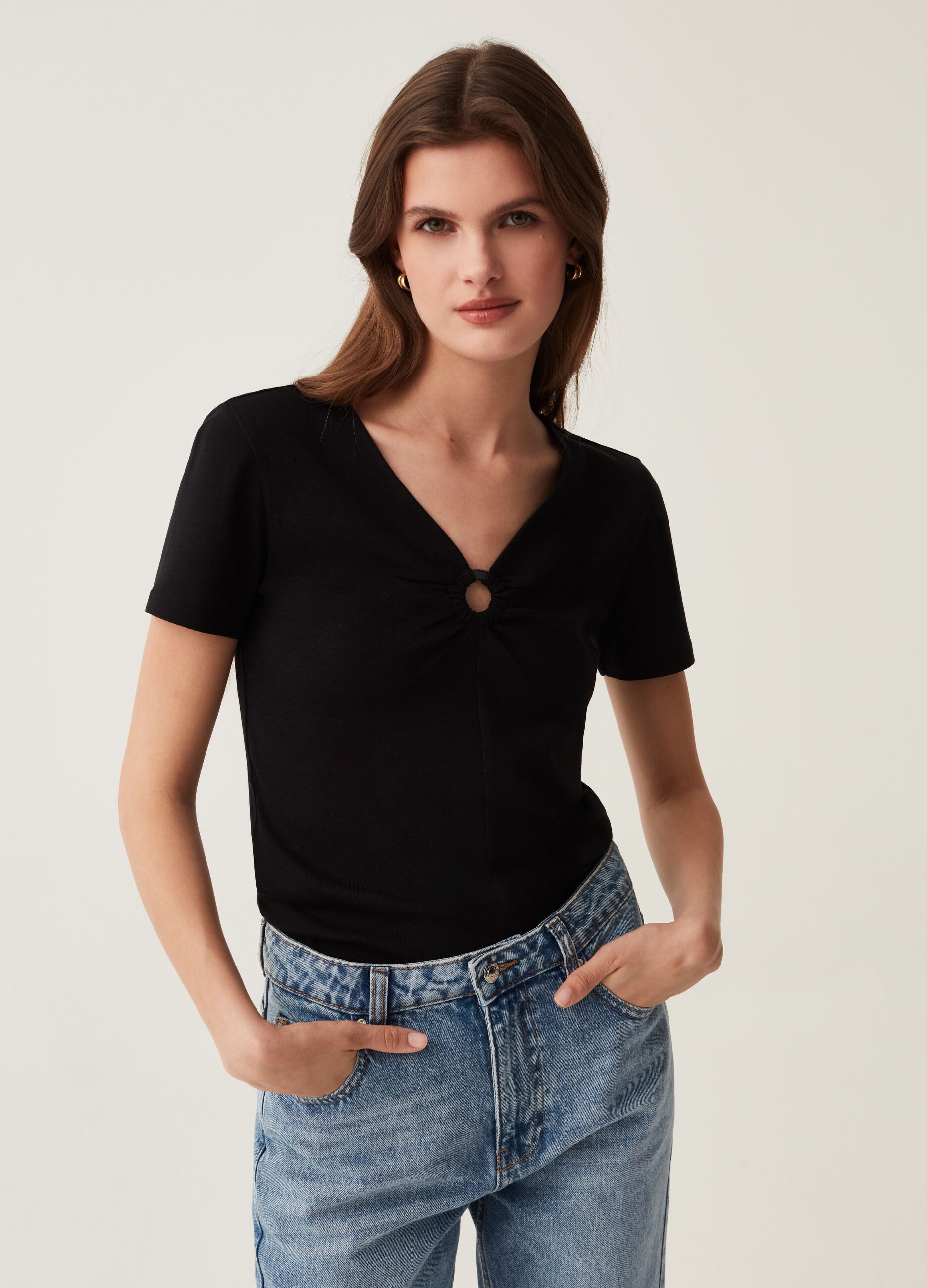 Ovs T-shirt con scollo a V e anello