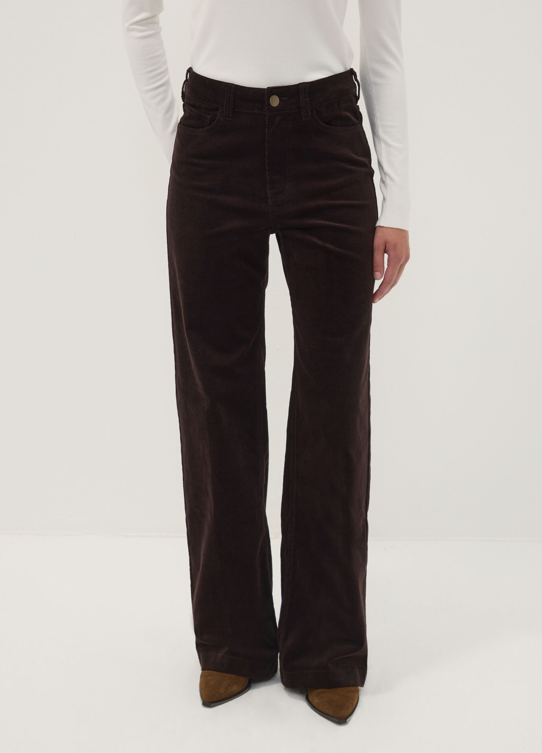 Pantaloni marroni in cotone elasticizzato a coste straight fit