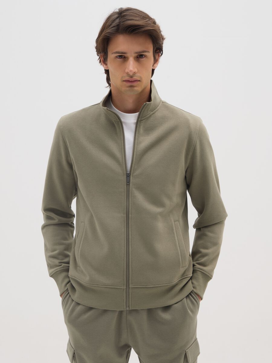 Green Cotton Blend Zip Sweatshirt_0
