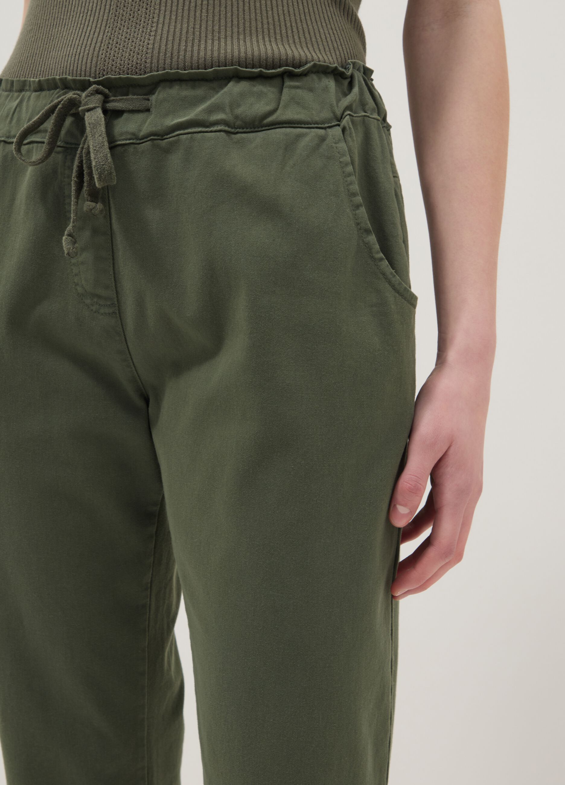 Women's Green Stretch Cotton Regular Fit Trousers