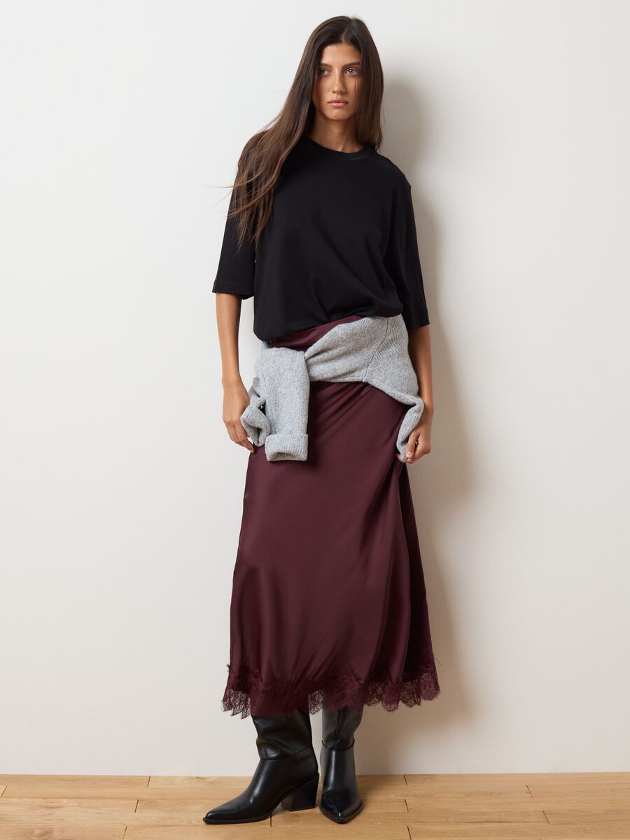 Brown regular fit satin blend skirt_0