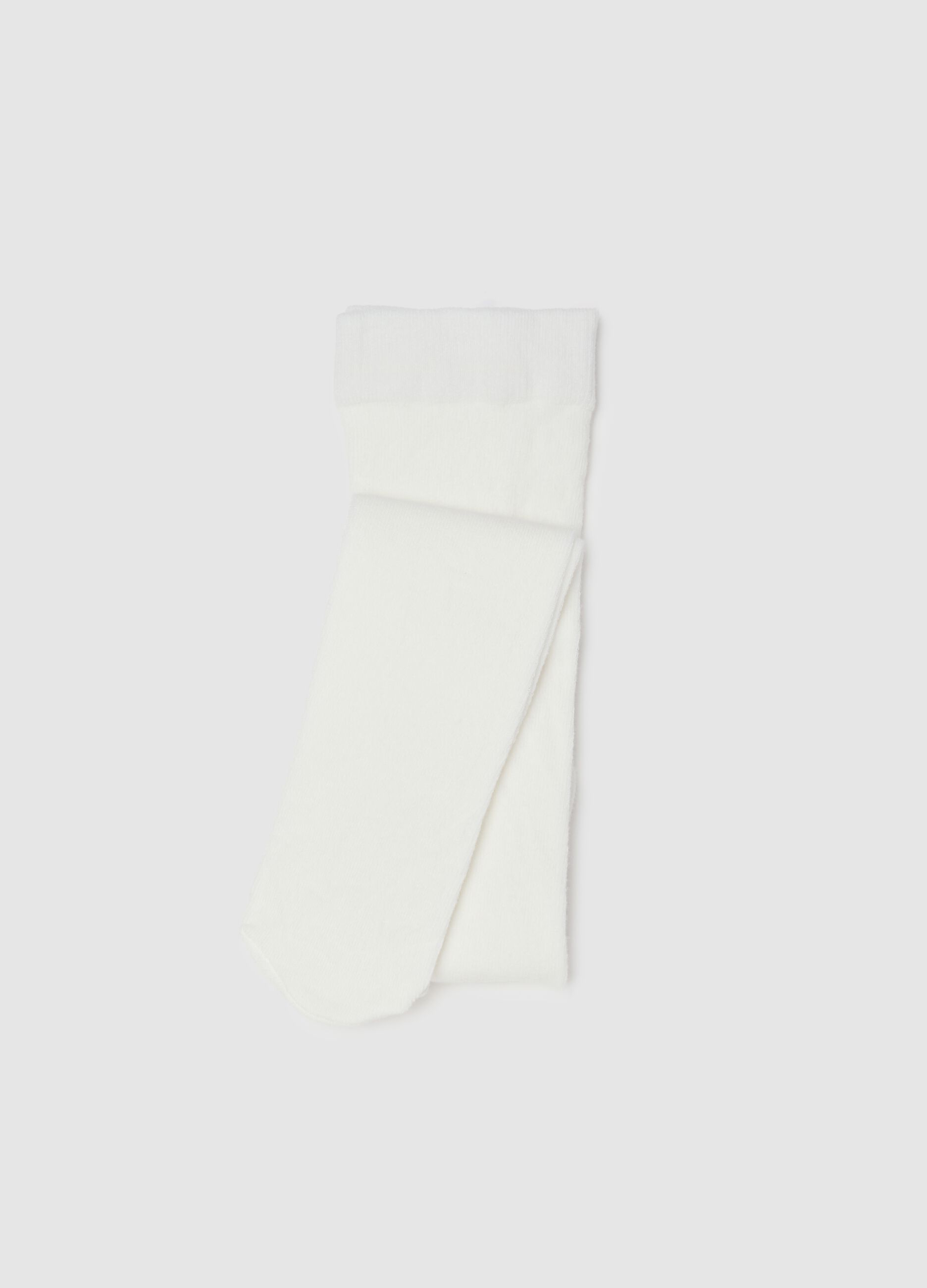 Girls' White Cotton Blend Stretch Tights