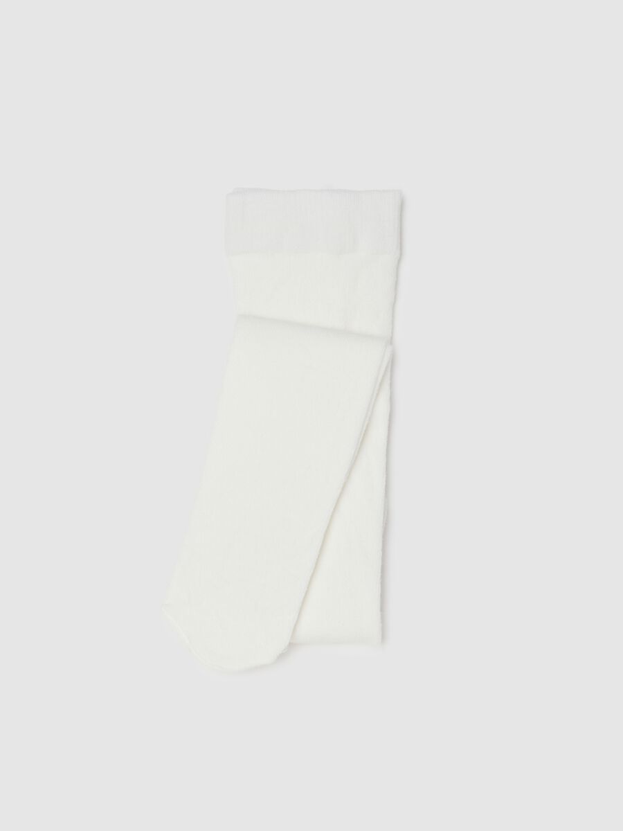 Collant da bambina in misto cotone bianco elasticizzato_0