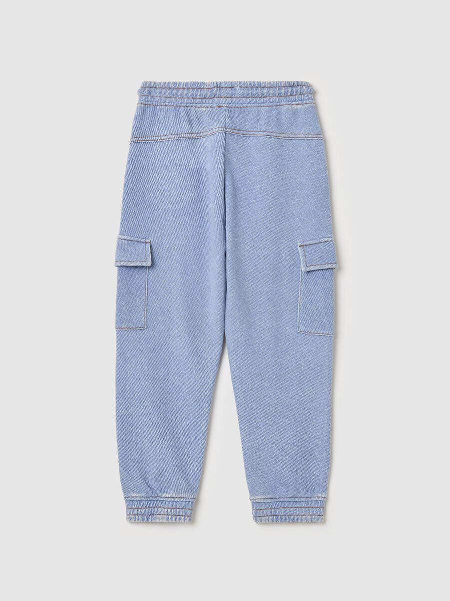 Denim-effect cargo joggers with drawstring_1