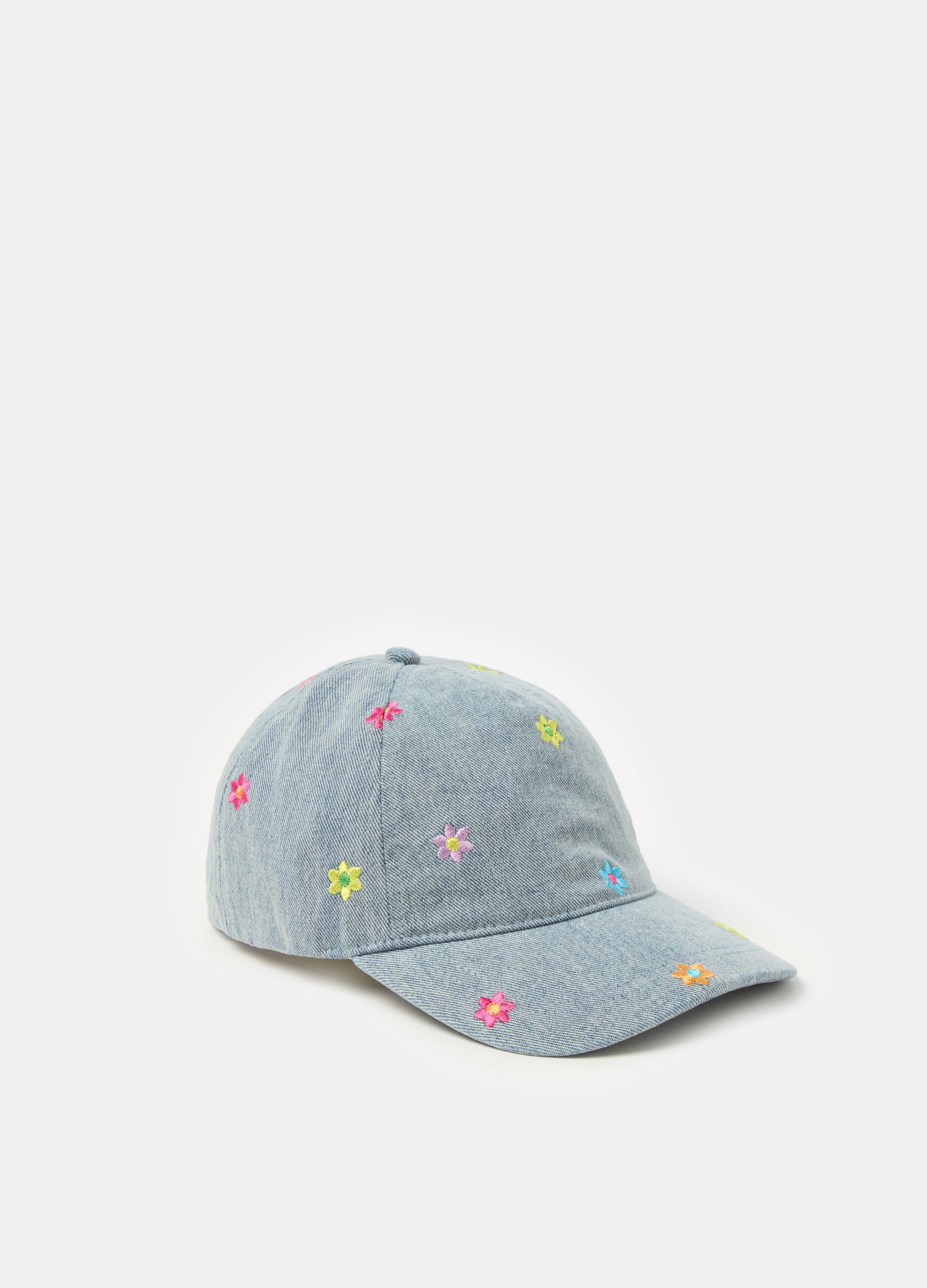 Denim baseball cap with embroidery