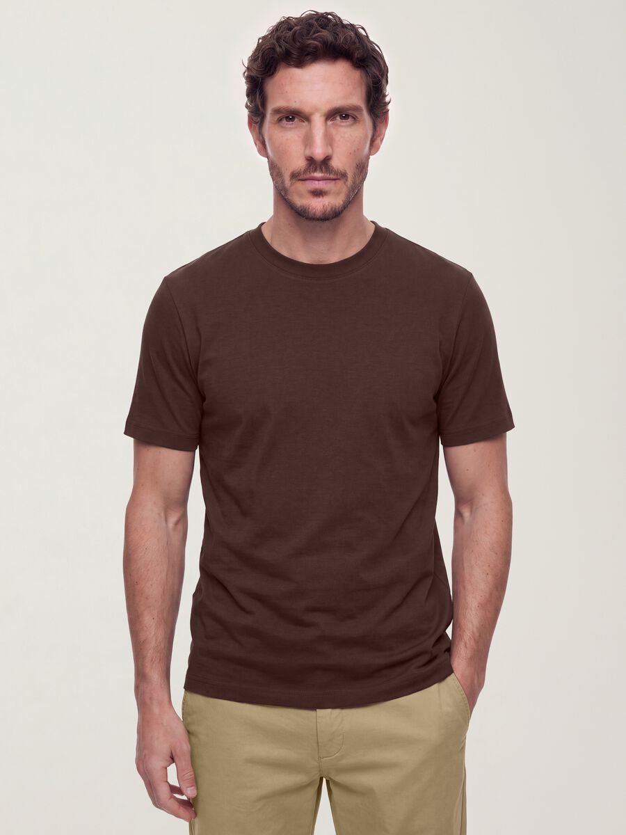 Brown pure cotton regular-fit short-sleeve T-shirt_0
