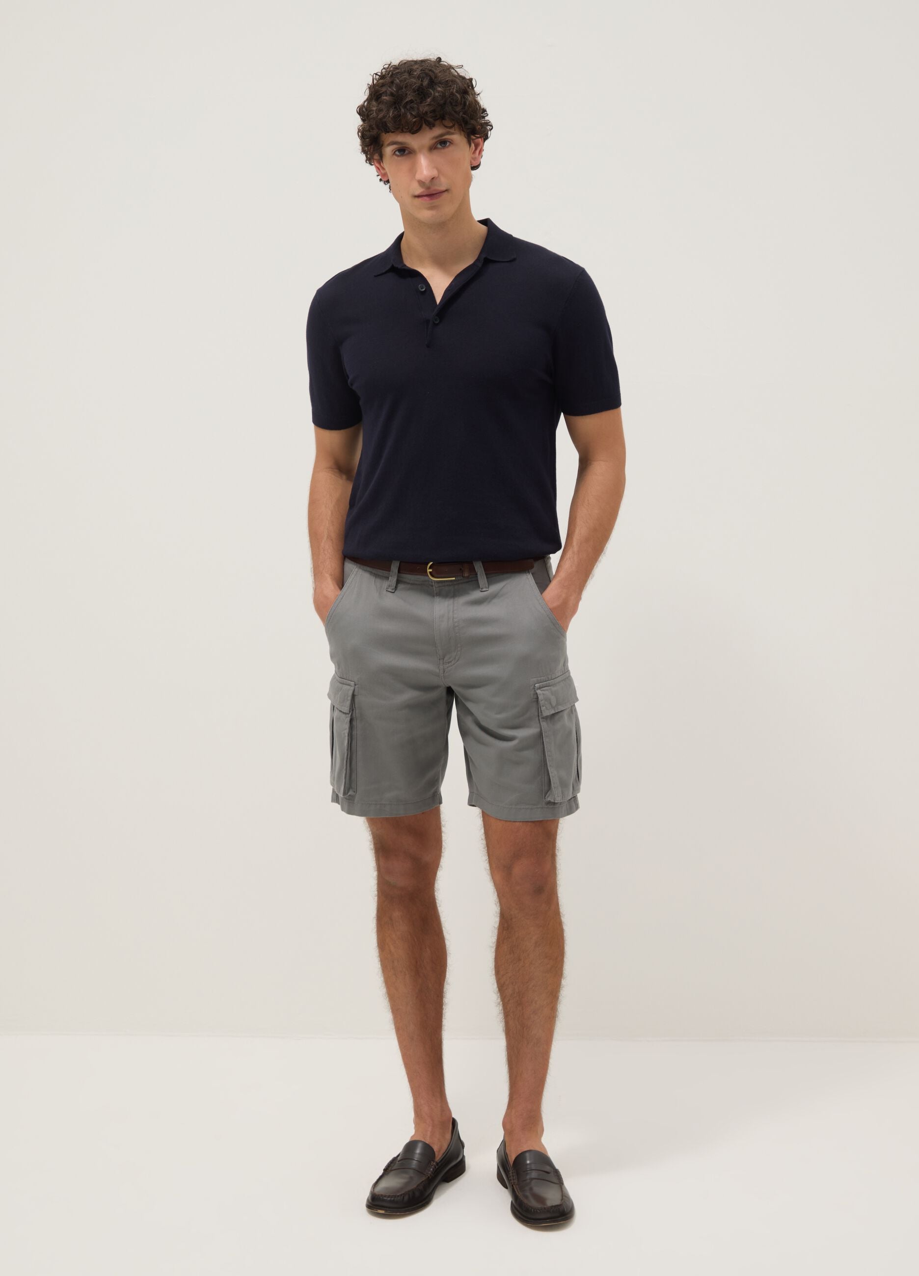 Grey pure cotton cargo Bermuda shorts, regular fit