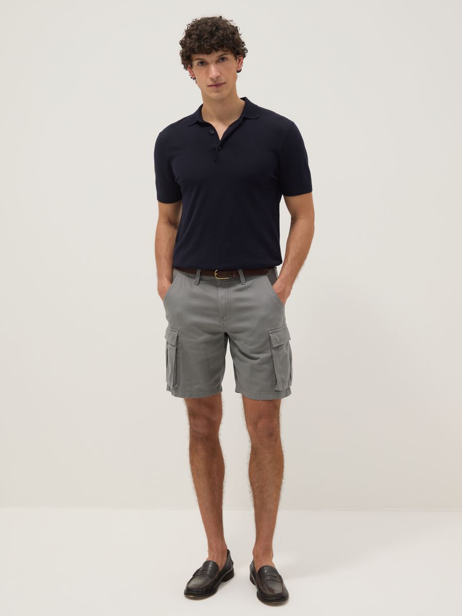 Grey pure cotton cargo Bermuda shorts, regular fit_1