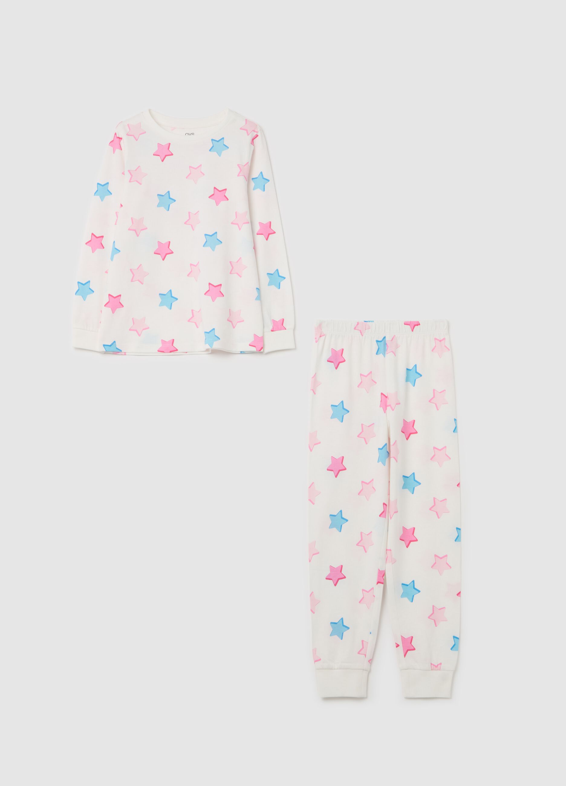 Pigiama lungo con stampa stelle multicolore