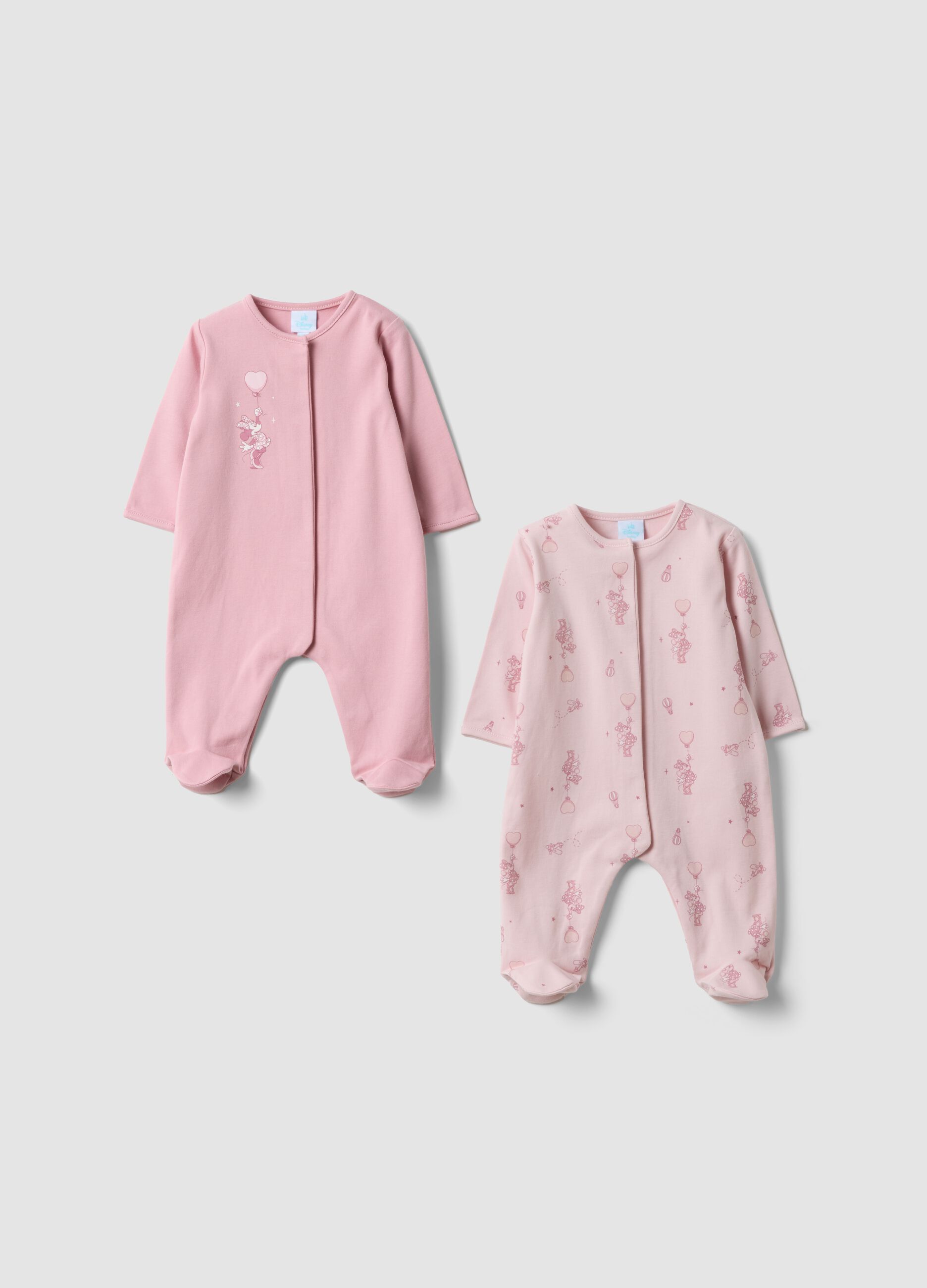 2-pack pink sleepsuits in pure organic cotton with Minnie & Me print for baby girl
