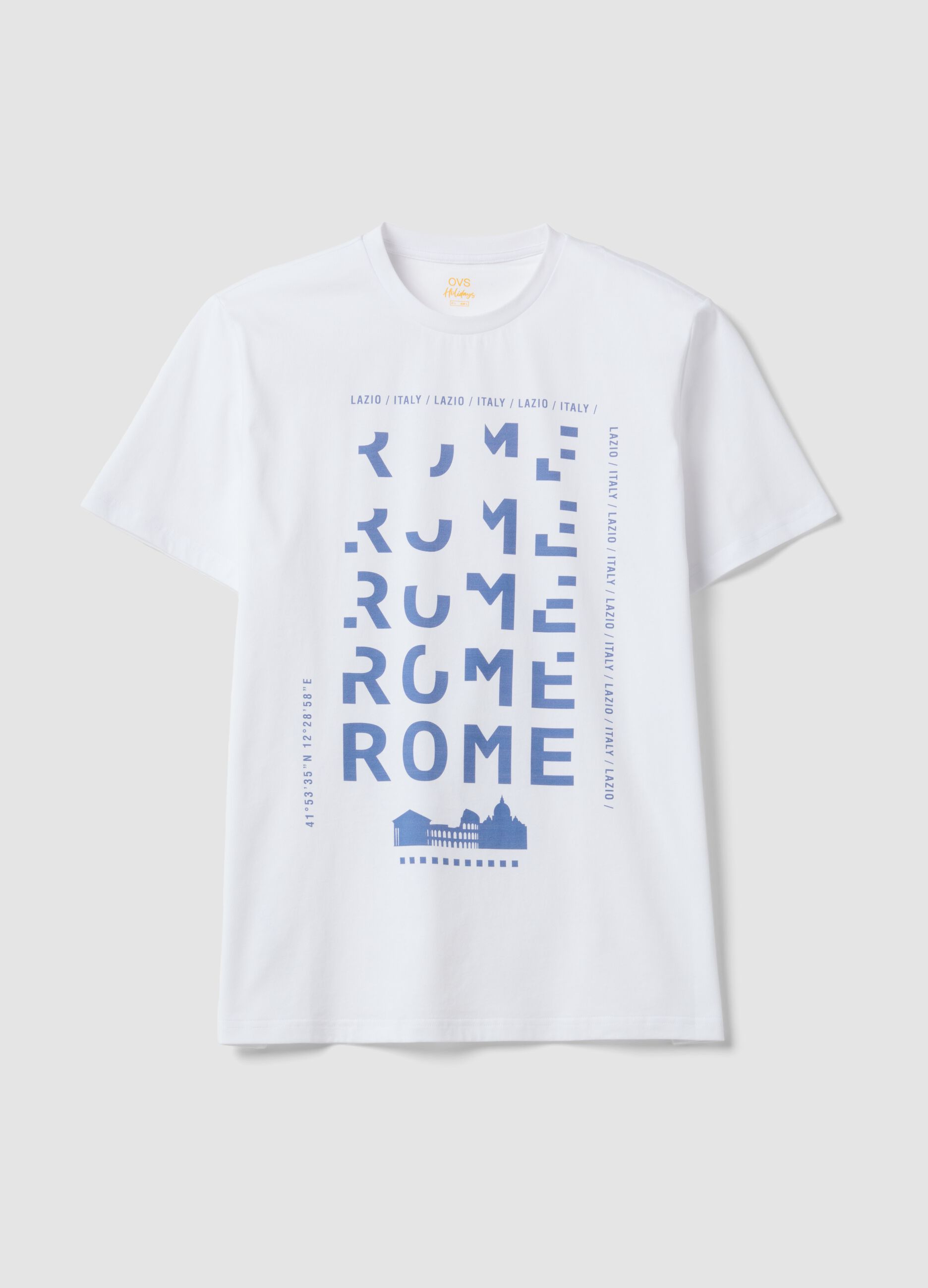 White pure cotton T-shirt with front print, regular fit