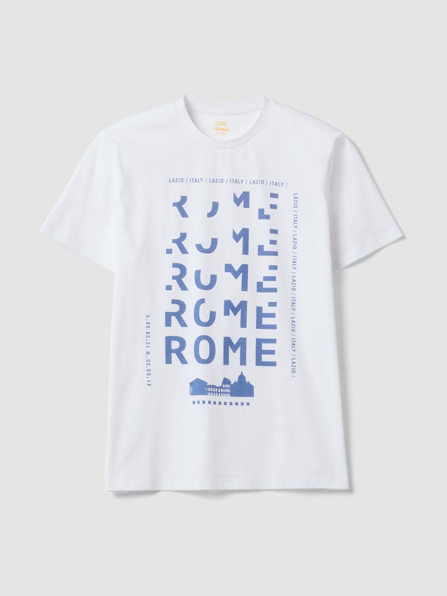 White pure cotton T-shirt with front print, regular fit_4