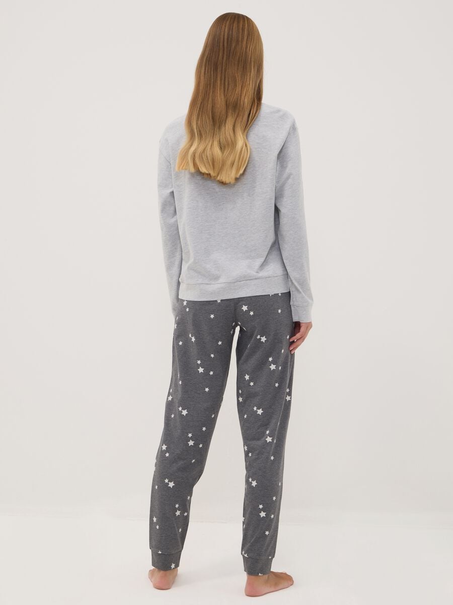 Grey pyjamas in organic cotton and viscose blend with crew neck_3