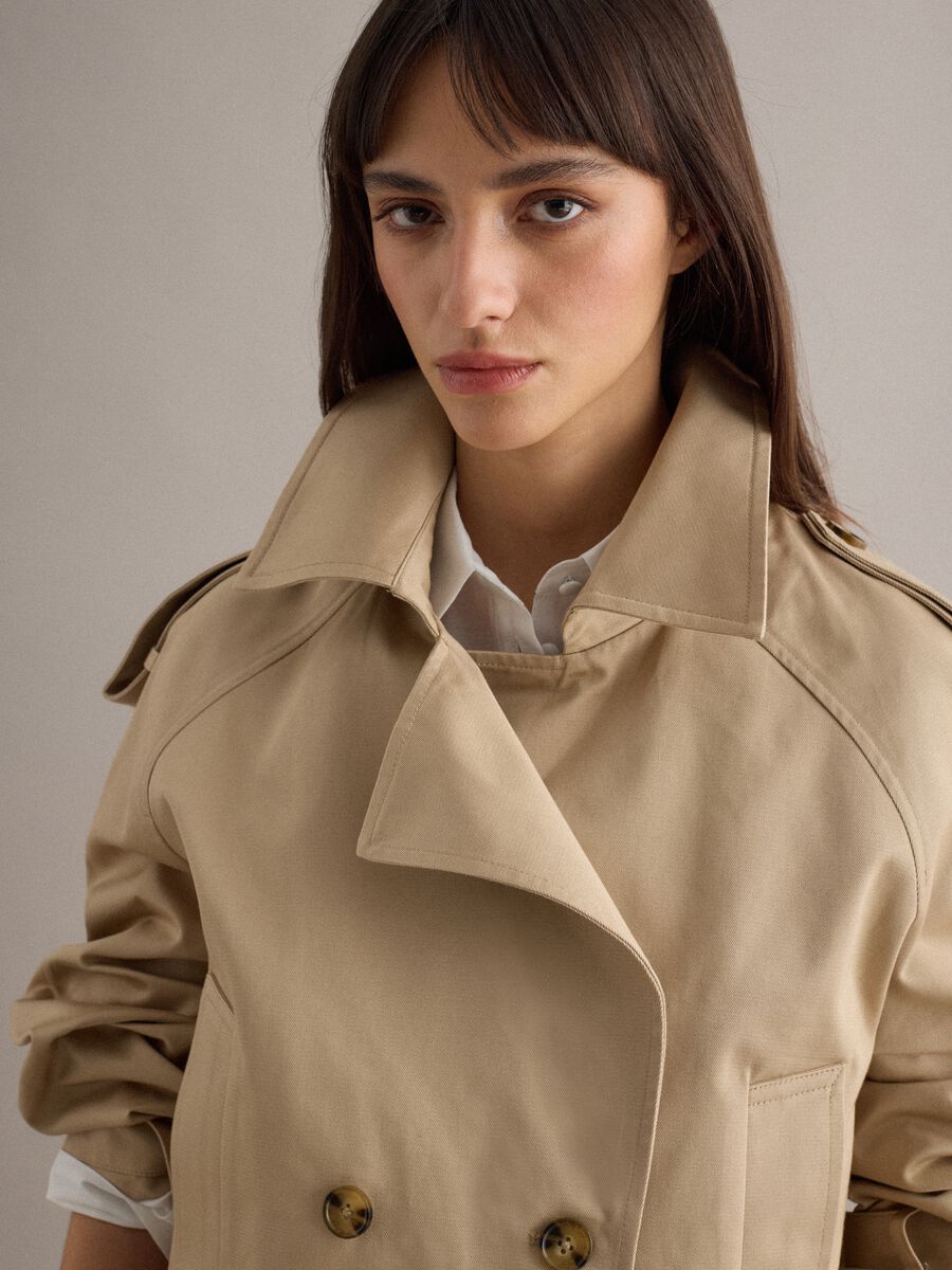 Double-breasted trench coat in pure beige cotton regular fit_3