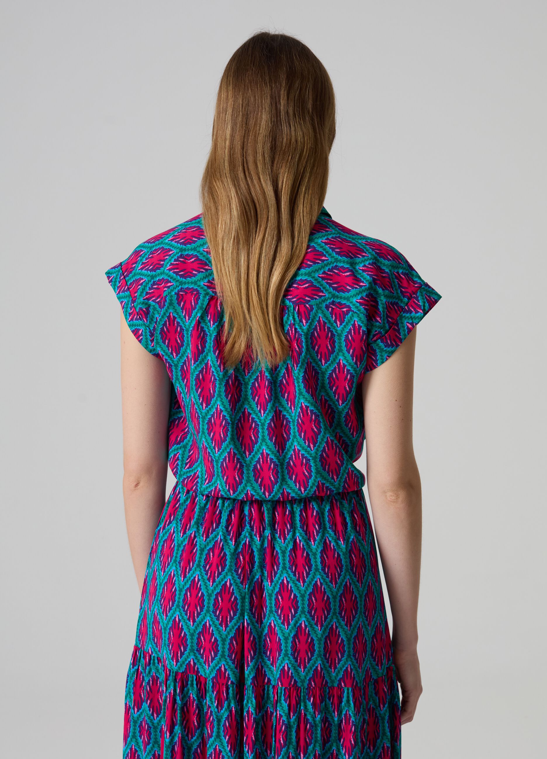 Blusa stampata a maniche corte con coulisse