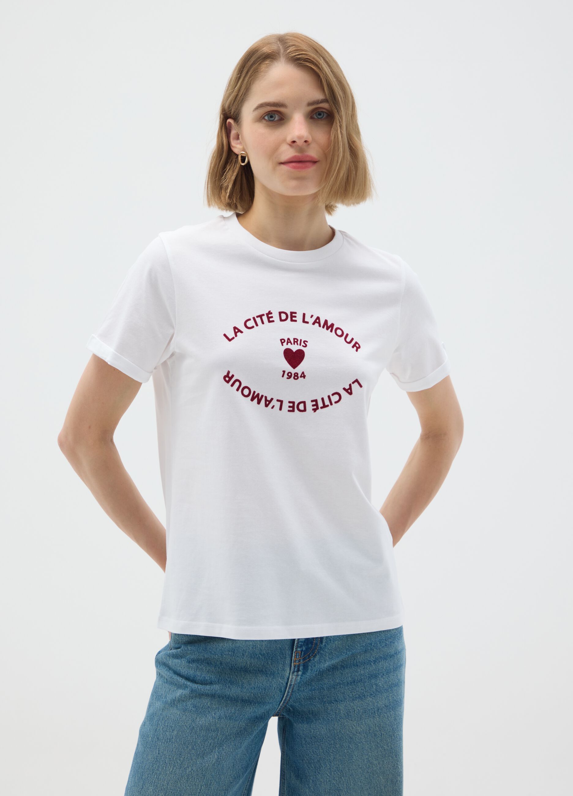T-shirt in puro cotone bianca regular fit con stampa