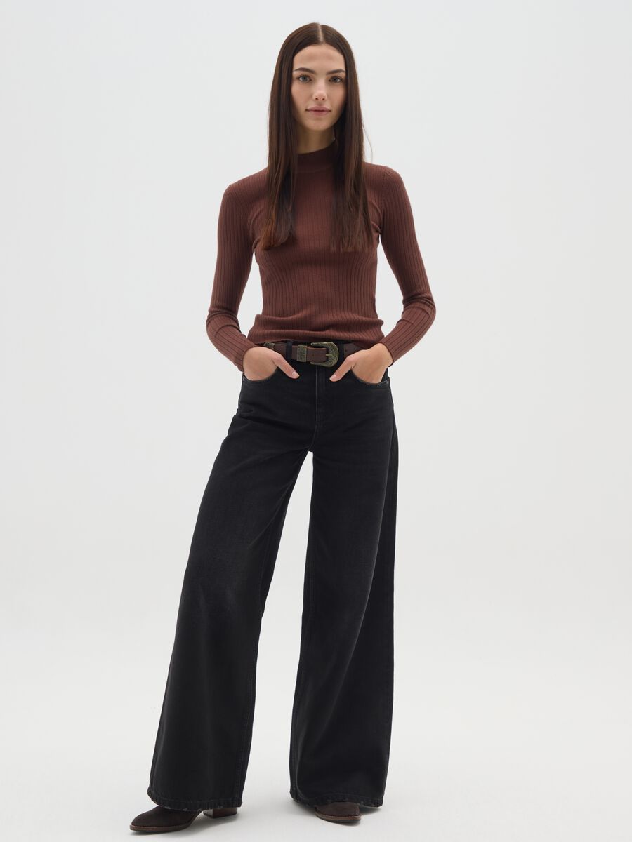 Brown high-neck sweater in viscose and polyamide blend_1