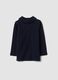 Navy pure cotton T-shirt with ruffled high neck_0