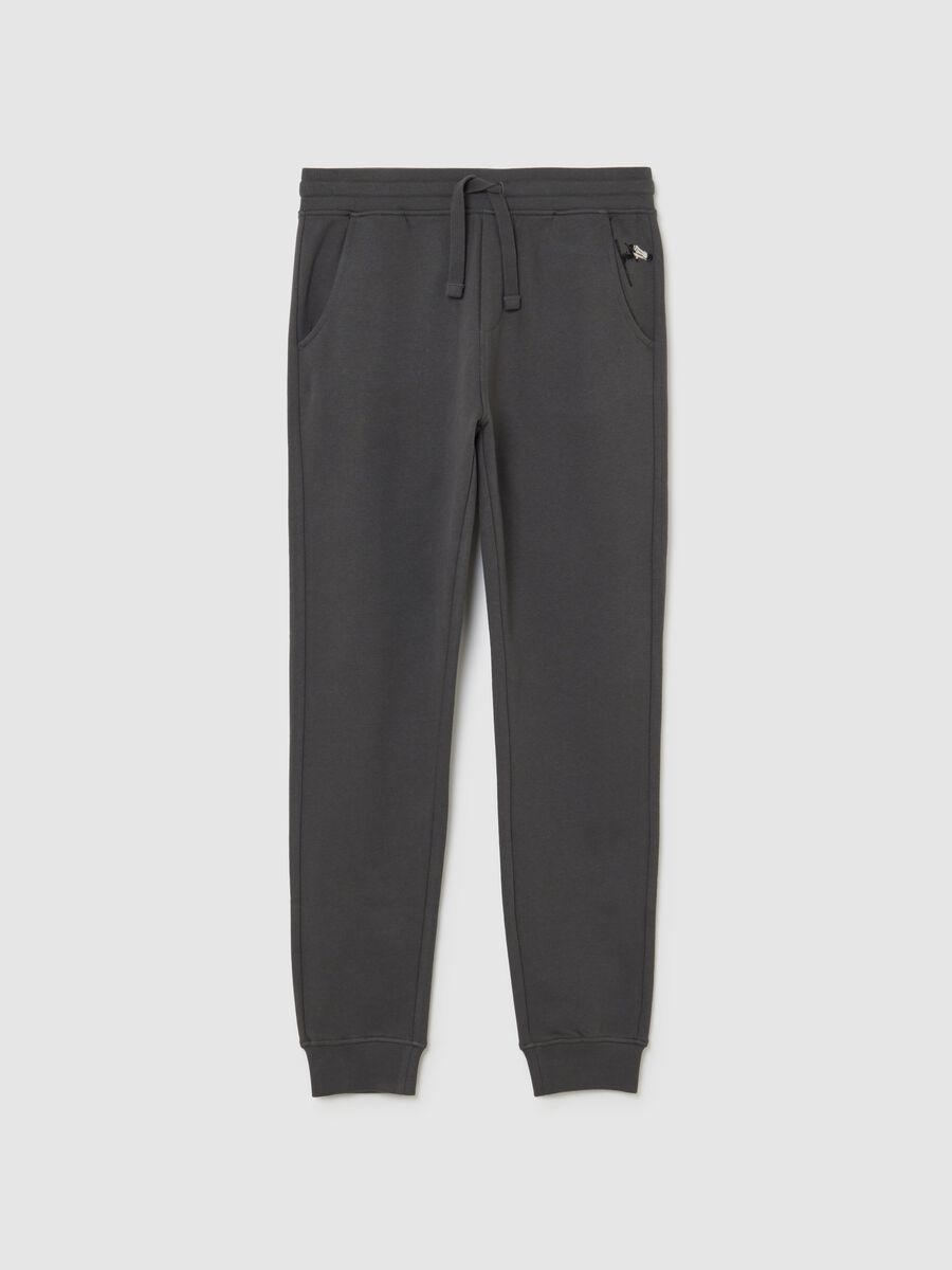 Boys' grey joggers in pure cotton regular fit with embroidery_3