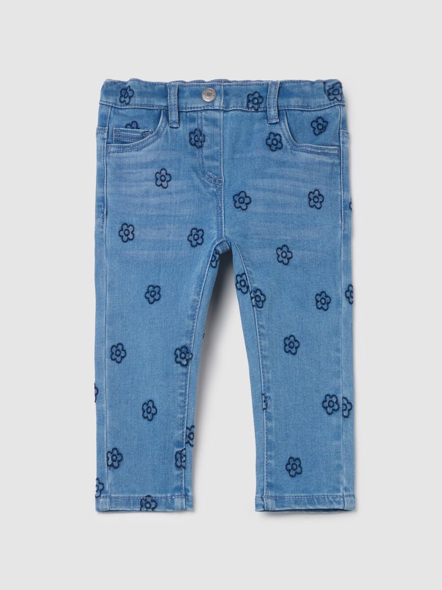 Five-pocket jeggings with embroidered flowers_0