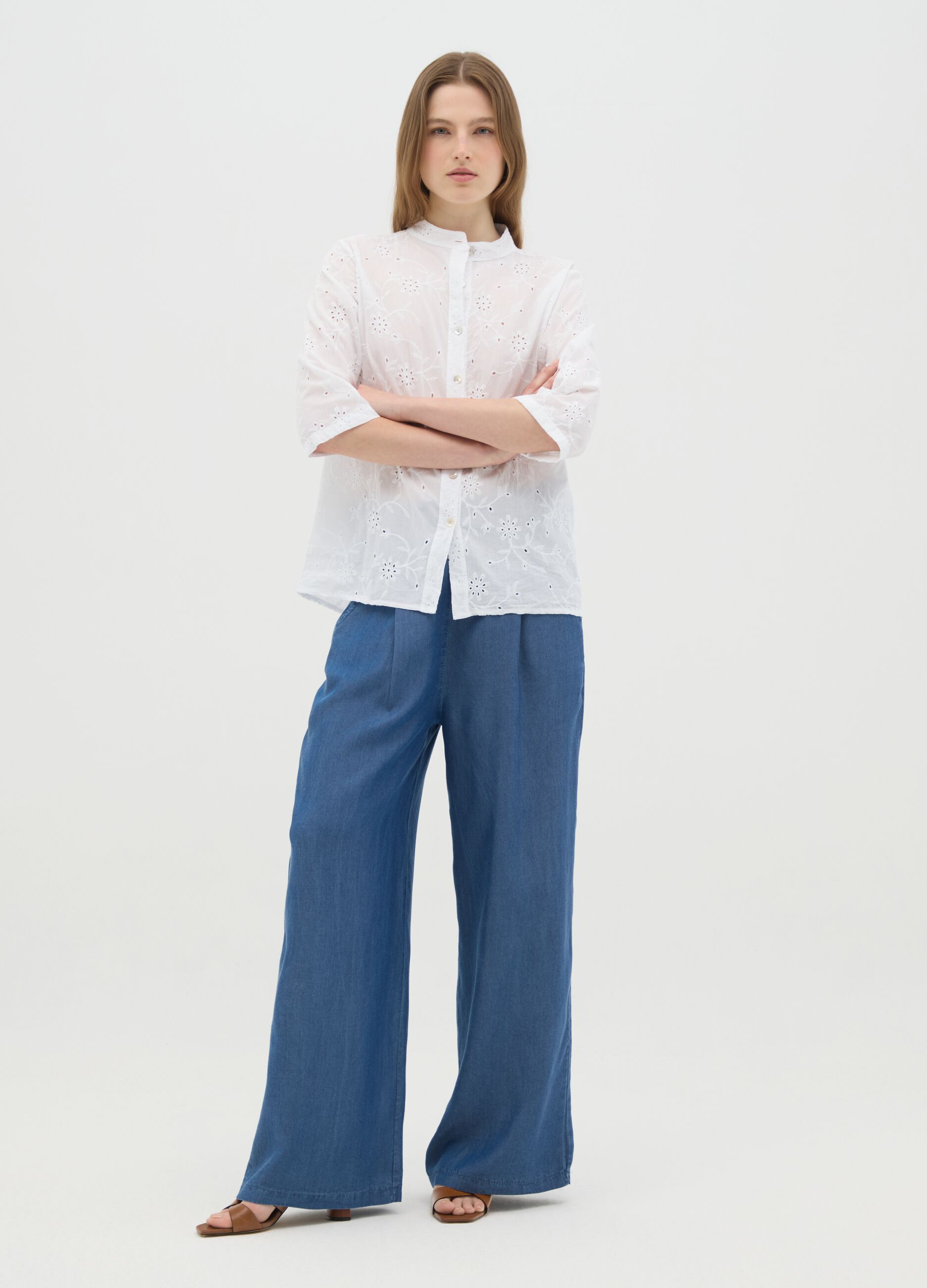 Women's White Pure Cotton Regular Fit Shirt