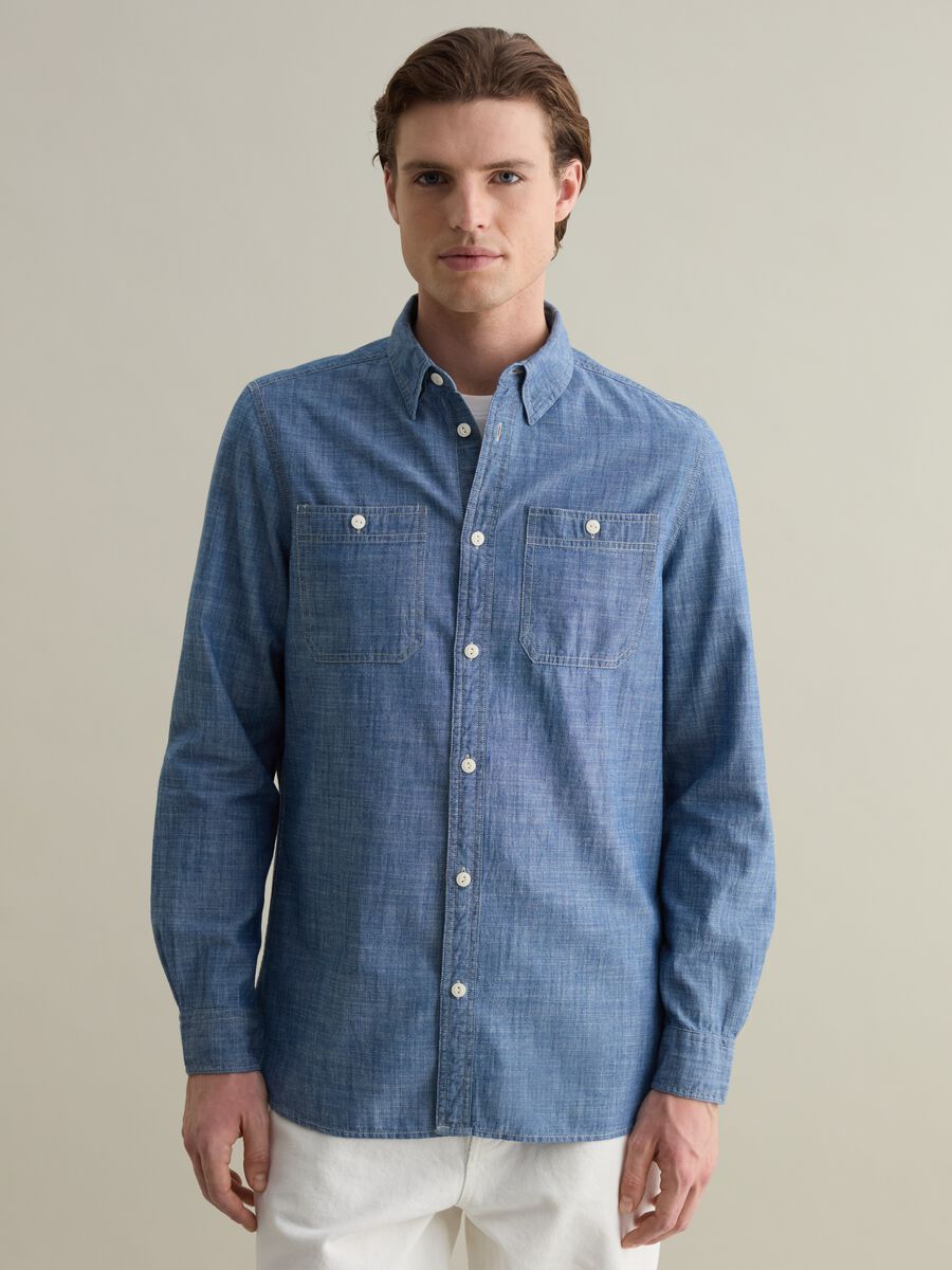 Iridescent cotton shirt with pockets_0