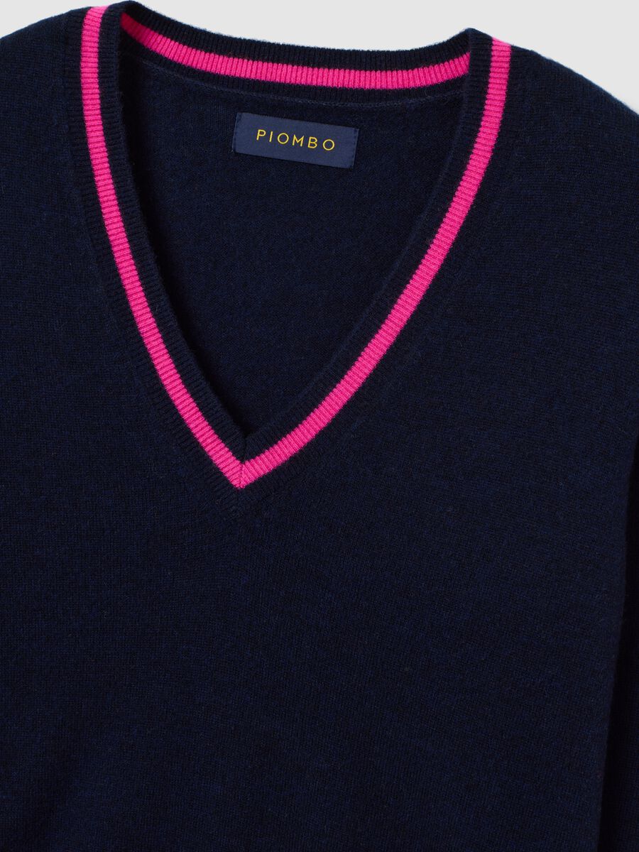 Multicolour blue pure wool sweater with striped regular fit_1
