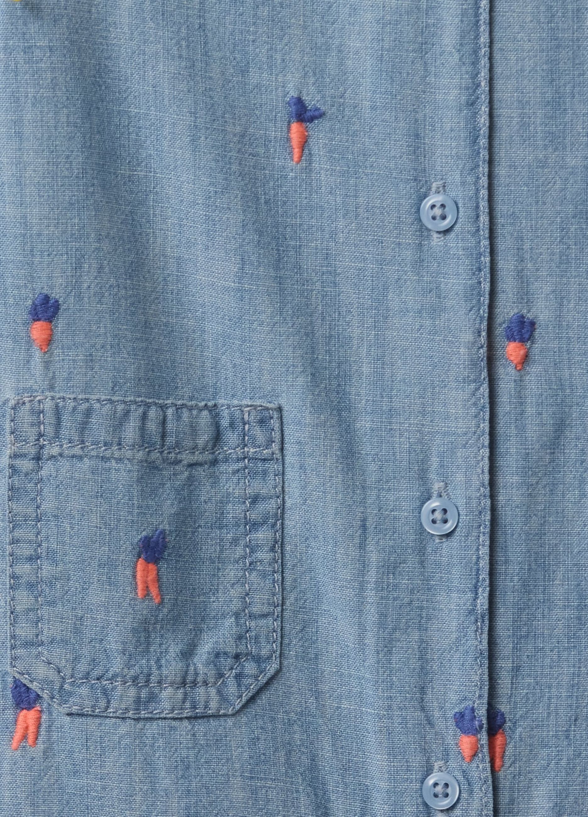 Denim Baby Romper with Colourful Embroidery