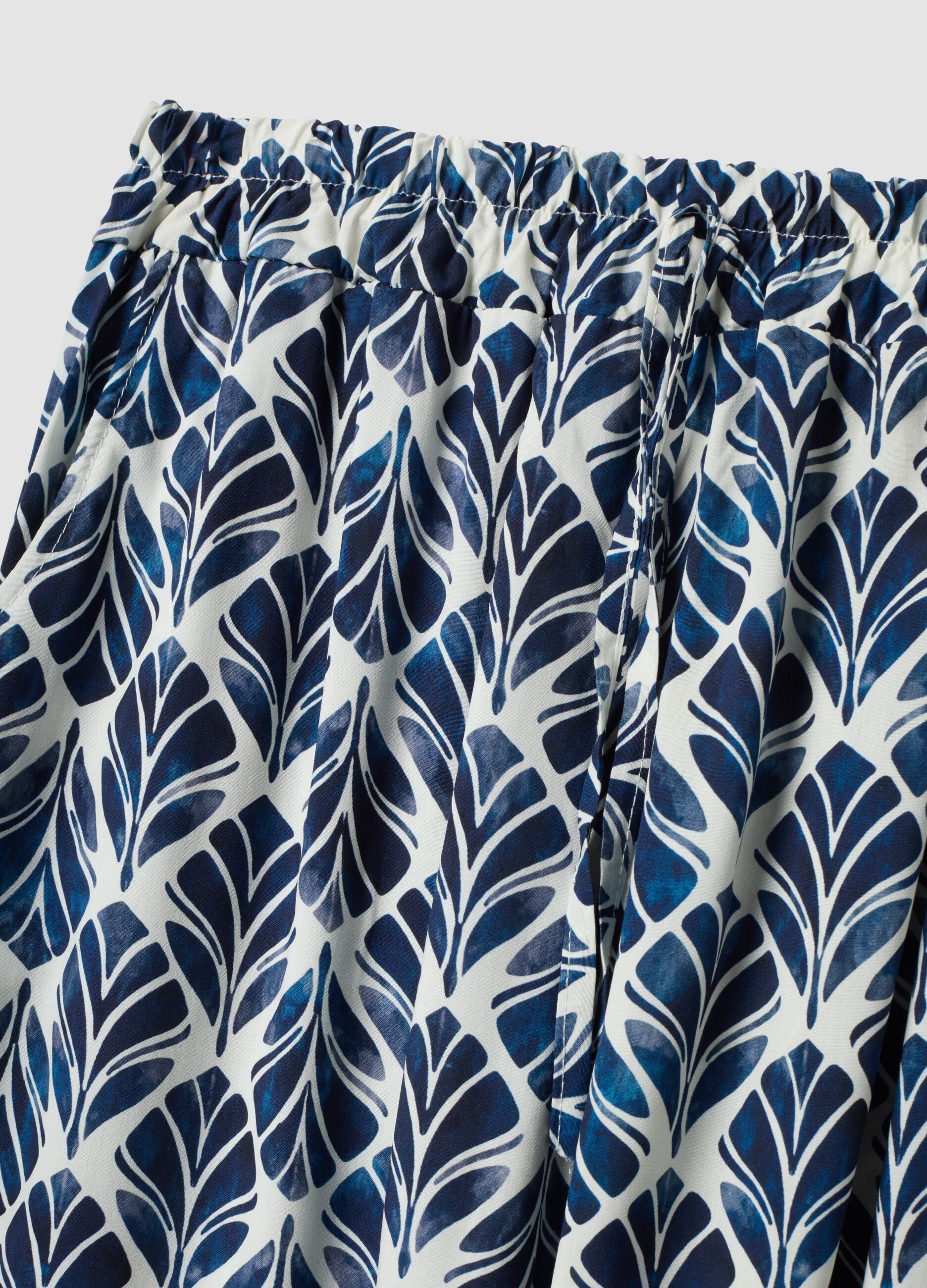 Blue pure viscose wide-leg patterned trousers, regular fit